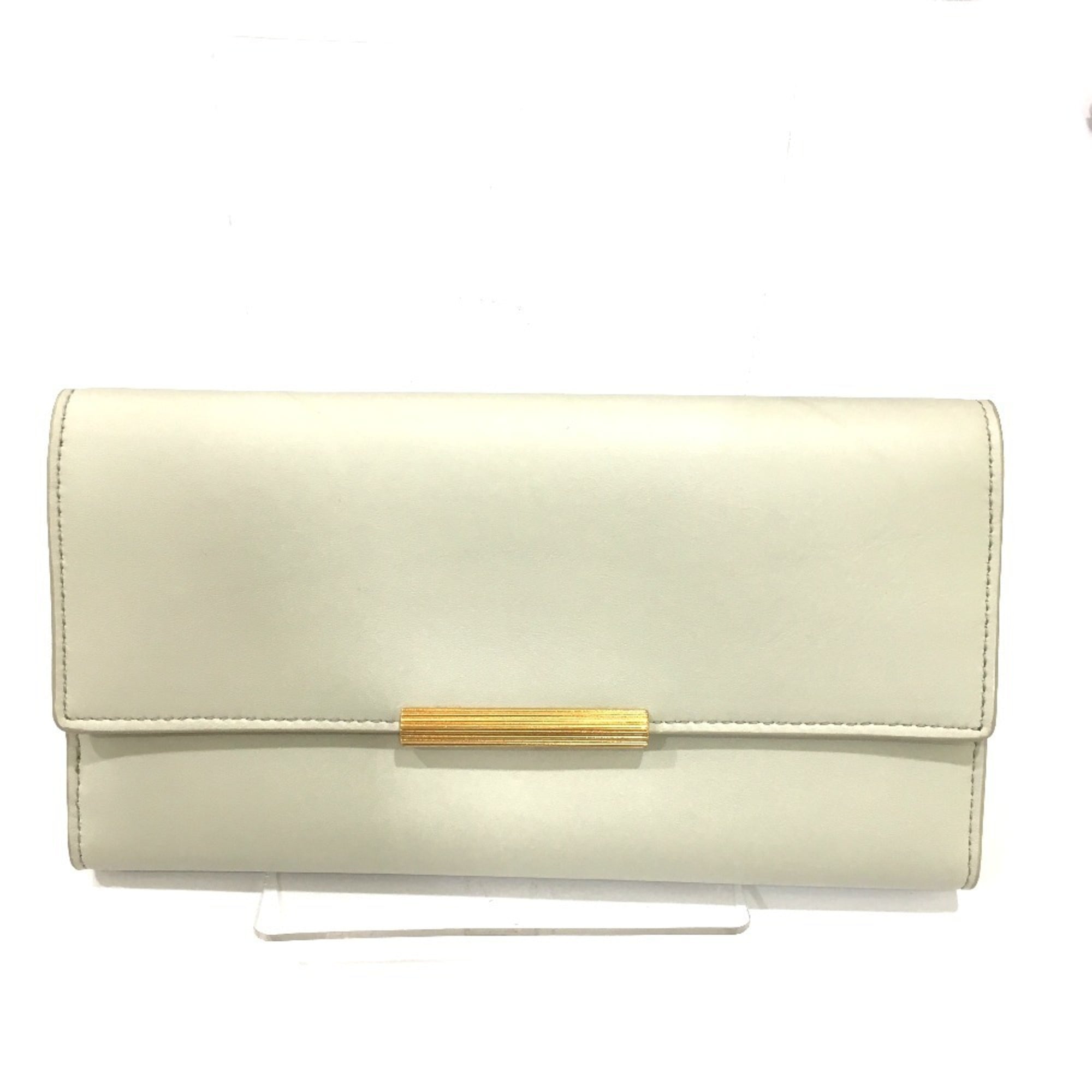 Bottega Veneta Off-White Leather Long Wallet (Tri-Fold) (Pre-Owned)