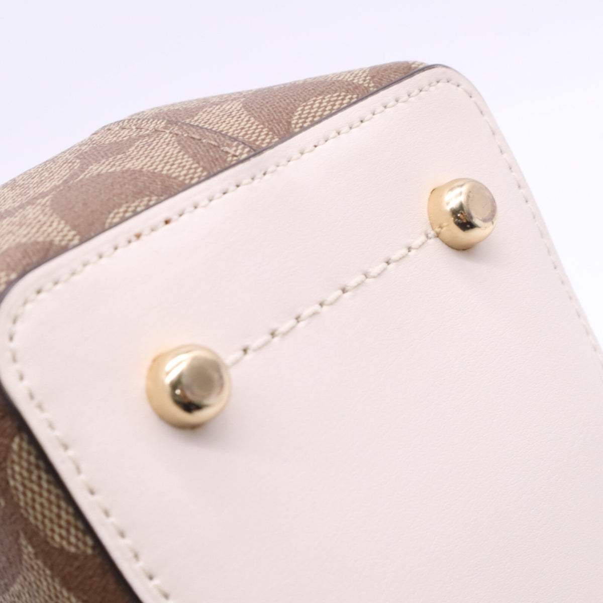 Coach Beige White Signature Line Handbag (Pre-Owned)