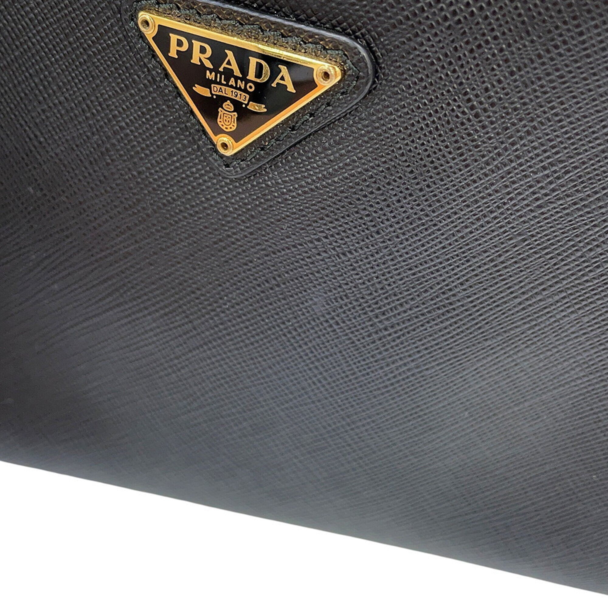 Prada Black Saffiano Triangle Leather Shoulder Bag (Pre-Owned)