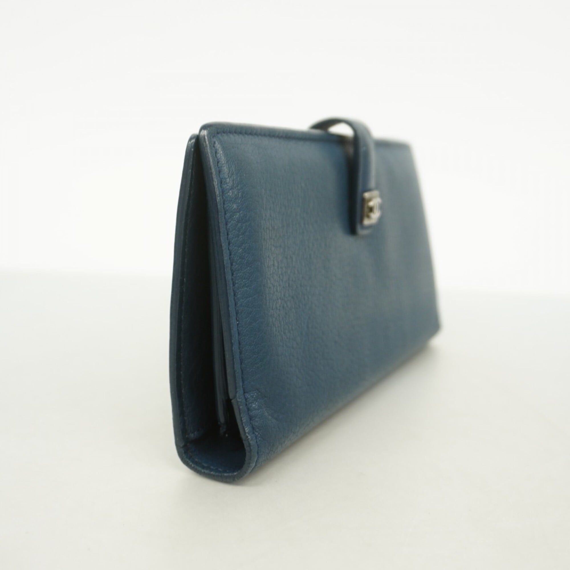 Chanel Blue Leather Long Wallet (Bi-Fold) (Pre-Owned)