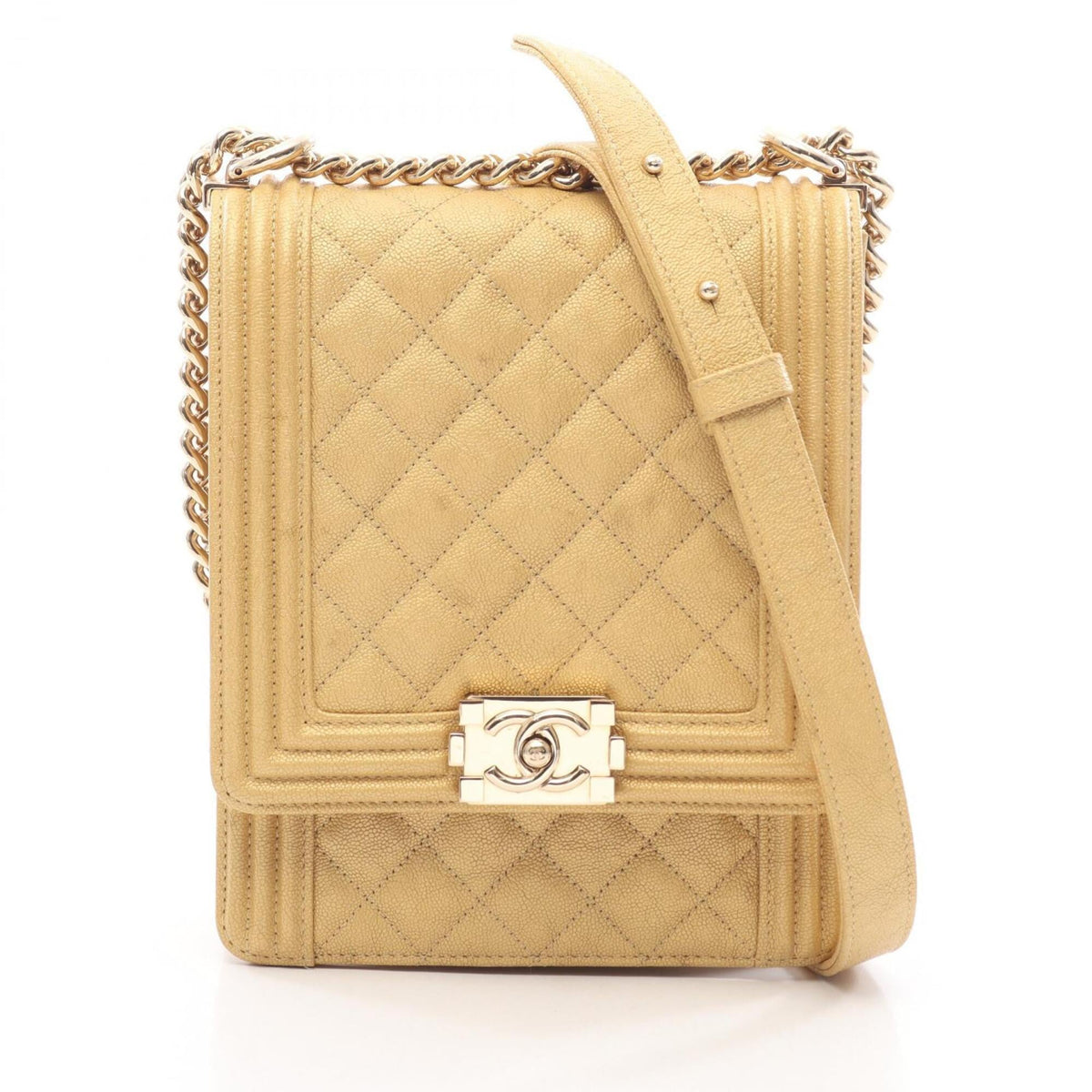 Chanel Gold Grained Calfskin Handbag Shoulder Bag (Pre-Owned)