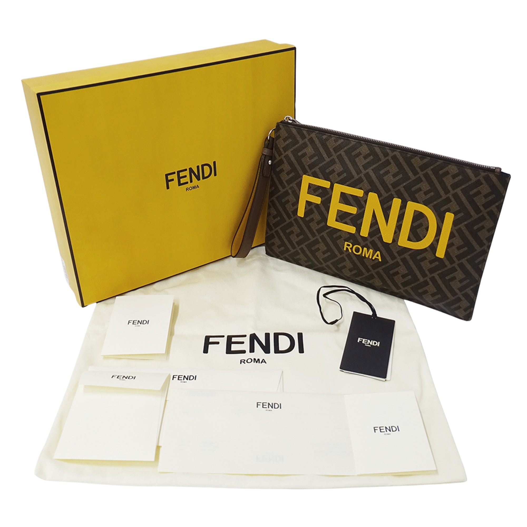 Fendi Zucca Brown Yellow Pvc Clutch Bag Handbag (Pre-Owned)