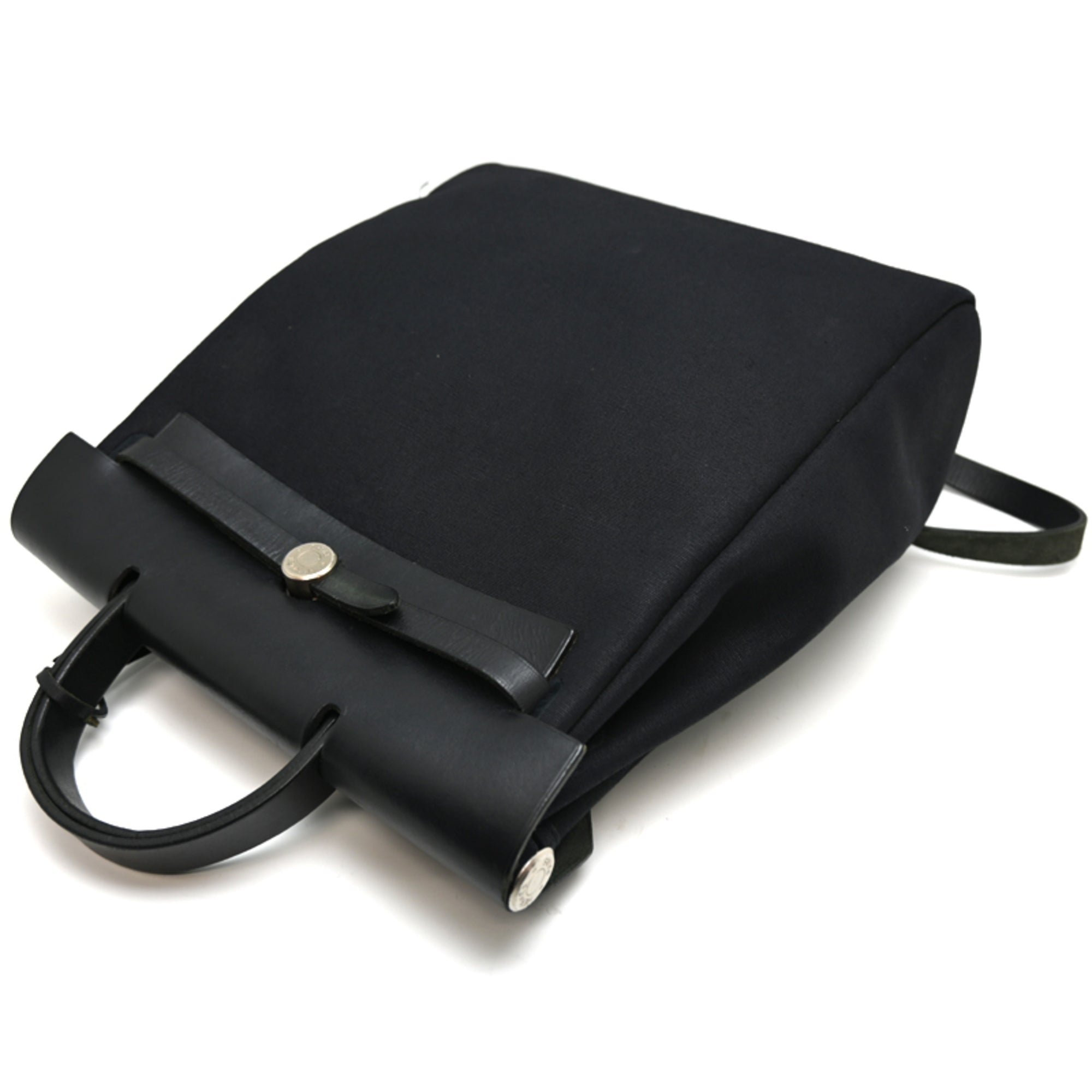 Hermes Black Toile Officier Leather Handbag Shoulder Bag (Pre-Owned)