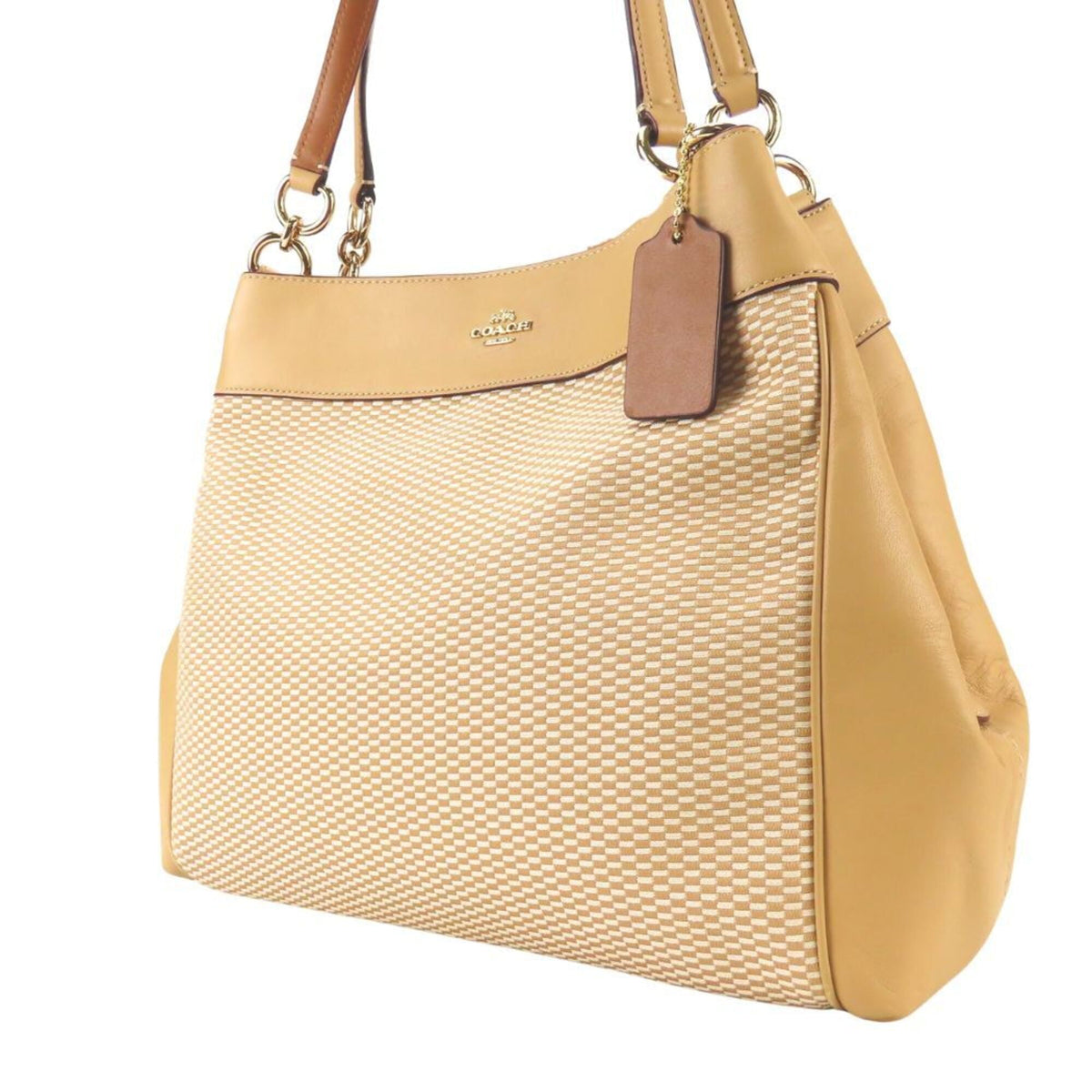 Coach Beige Ivory Canvas Leather Tote Bag (Pre-Owned)