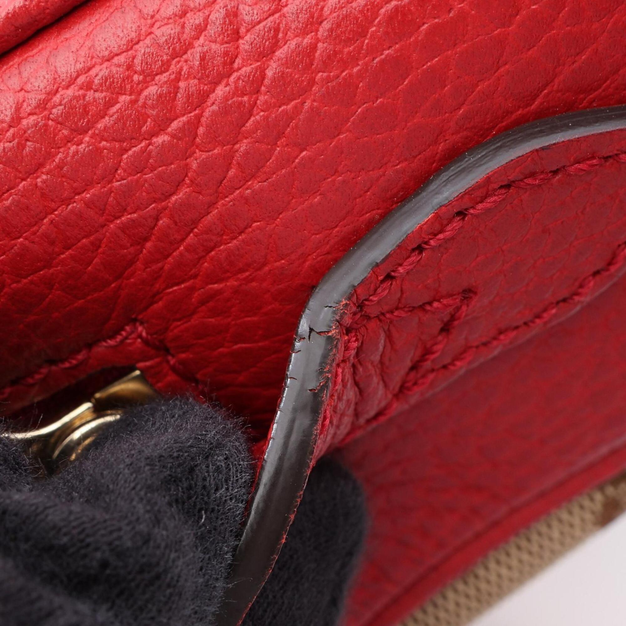 Gucci Beige Red Color Canvas Leather Handbag Shoulder Bag (Pre-Owned)