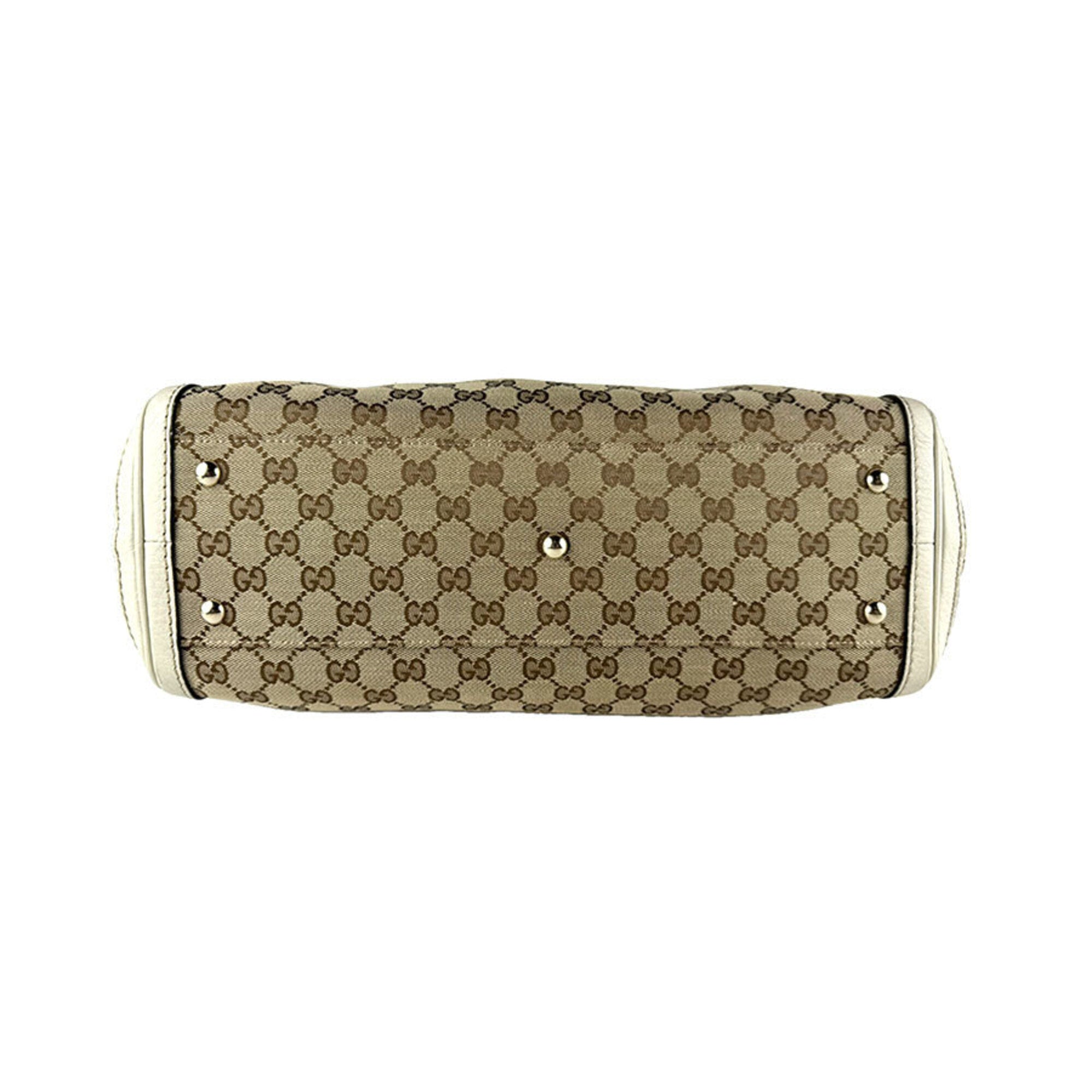 Gucci Brown Ivory Gg Canvas Leather Handbag (Pre-Owned)