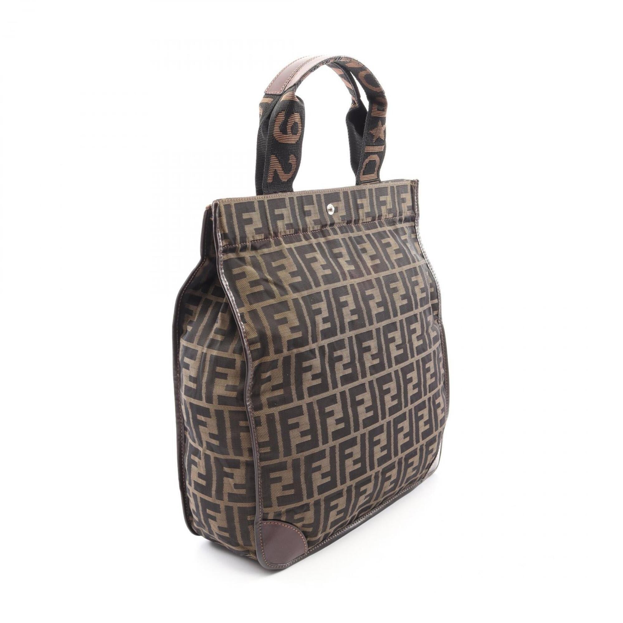 Fendi Brown Leather Canvas Handbag Tote Bag (Pre-Owned)