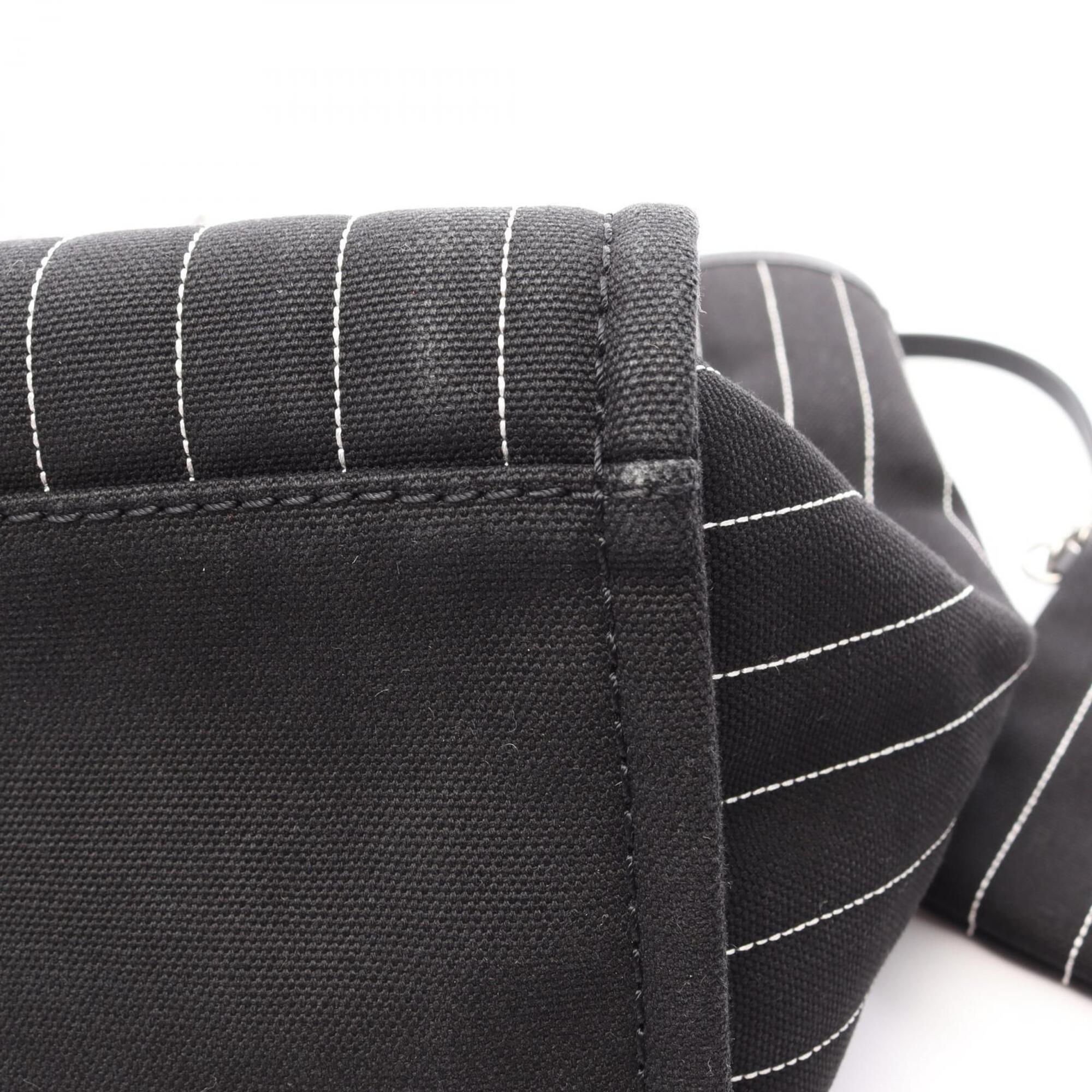 Chanel Black White Canvas Leather Handbag Pouch Tote Bag (Pre-Owned)