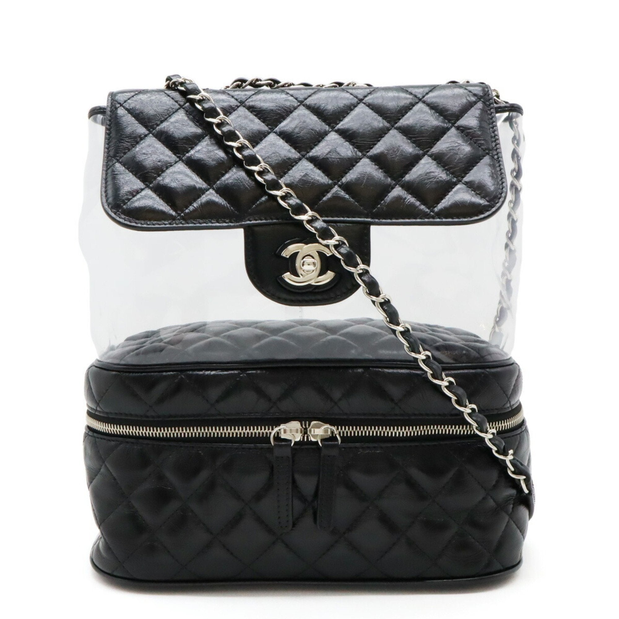 Chanel Black Vinyl Leather Shoulder Bag (Pre-Owned)