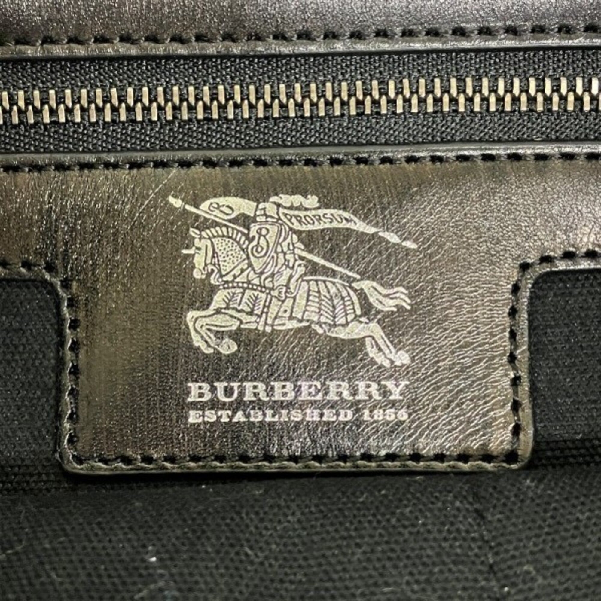 Burberry Black Ivory Canvas Leather Shoulder Bag Tote Bag (Pre-Owned)