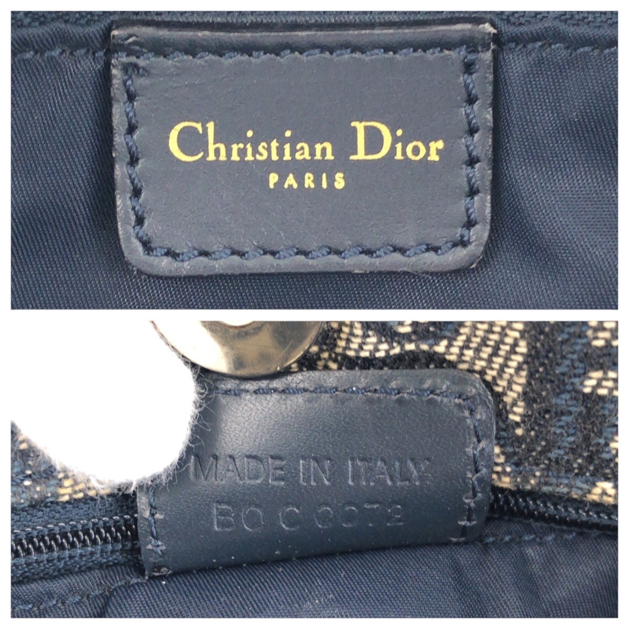 Christian Dior Navy Canvas Leather Shoulder Bag Tote Bag (Pre-Owned)