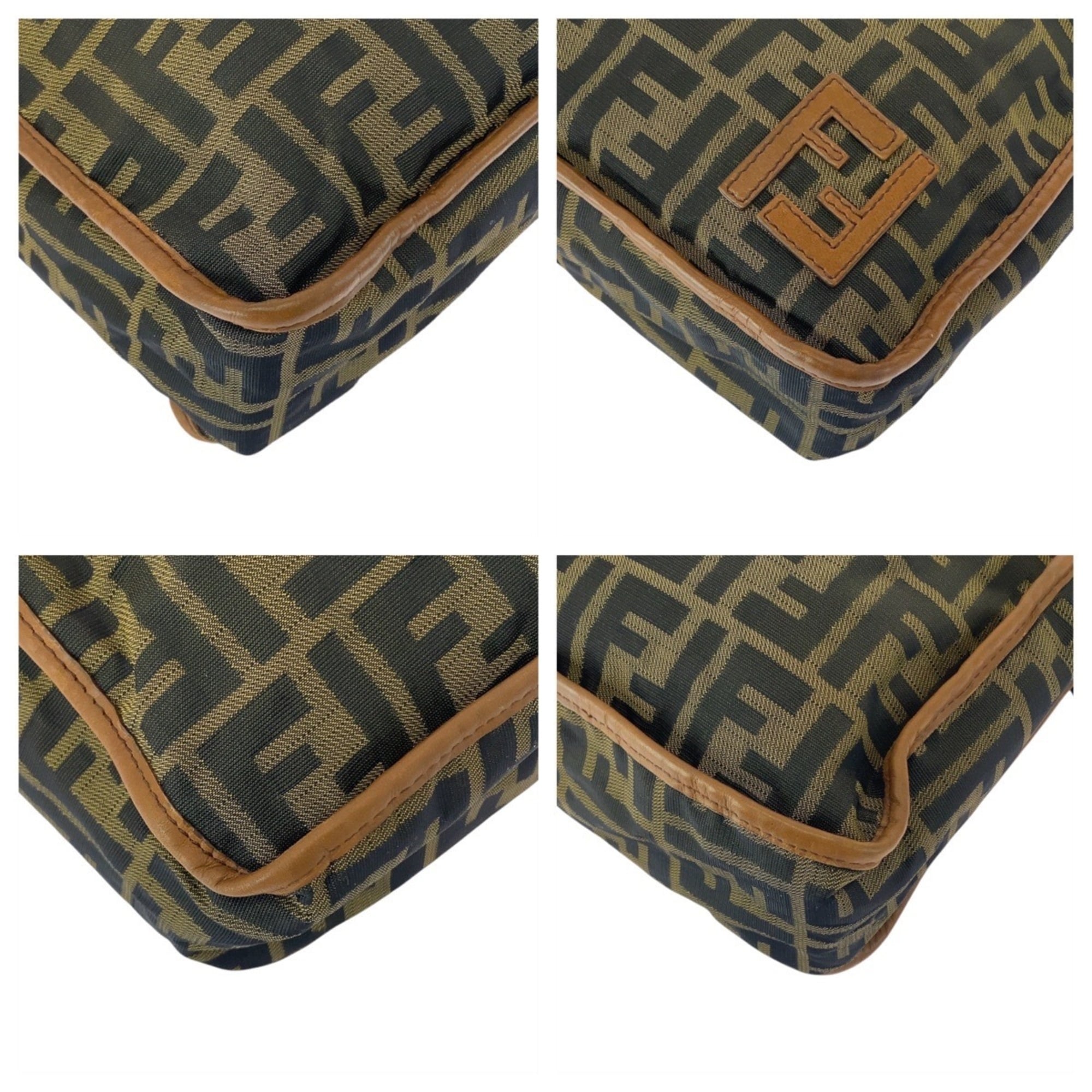 Fendi Beige Brown Nylon Pochette Shoulder Bag (Pre-Owned)