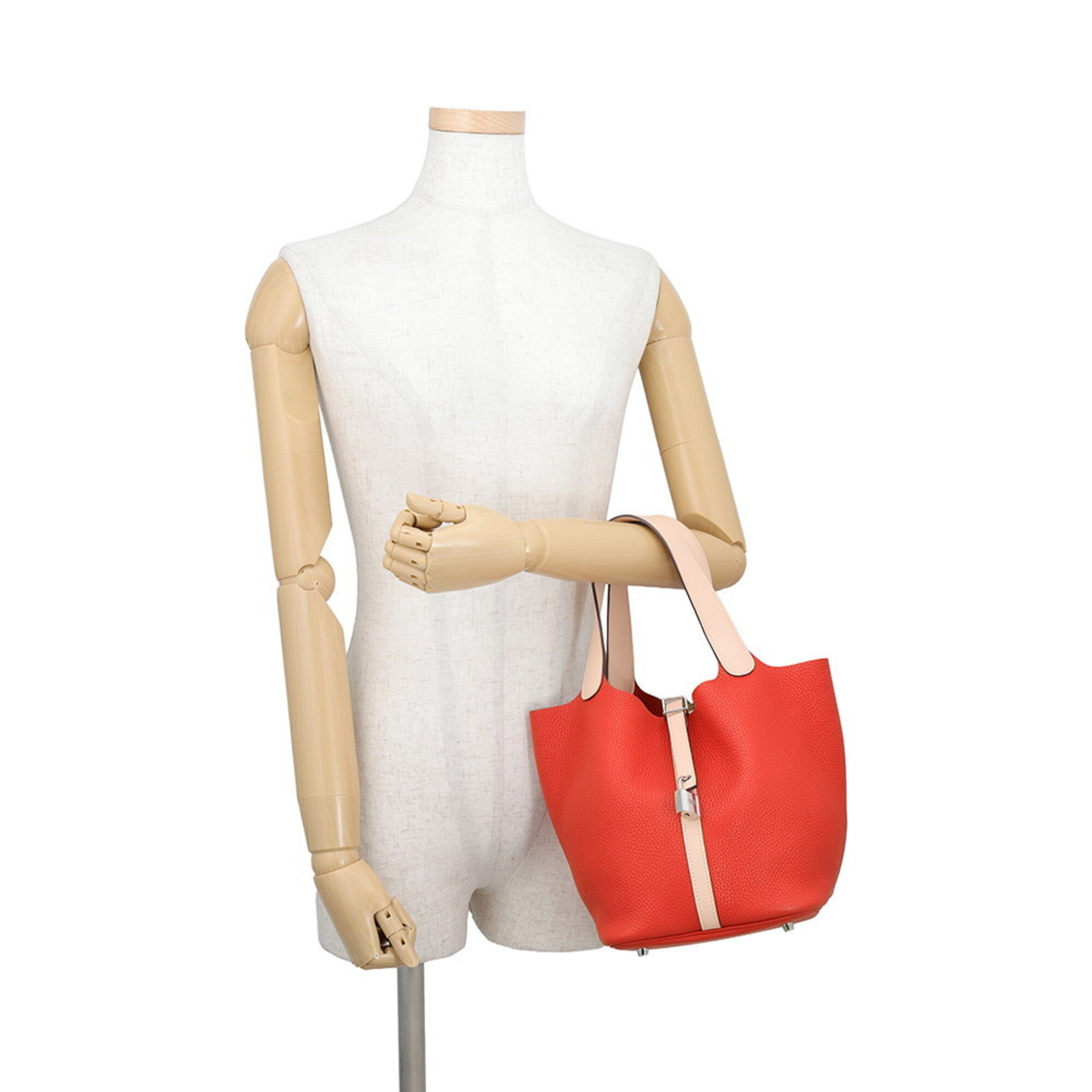 Hermes Red Color Rose Eglantine Taurillon Clemence Leather Swift Leather Handbag (Pre-Owned)
