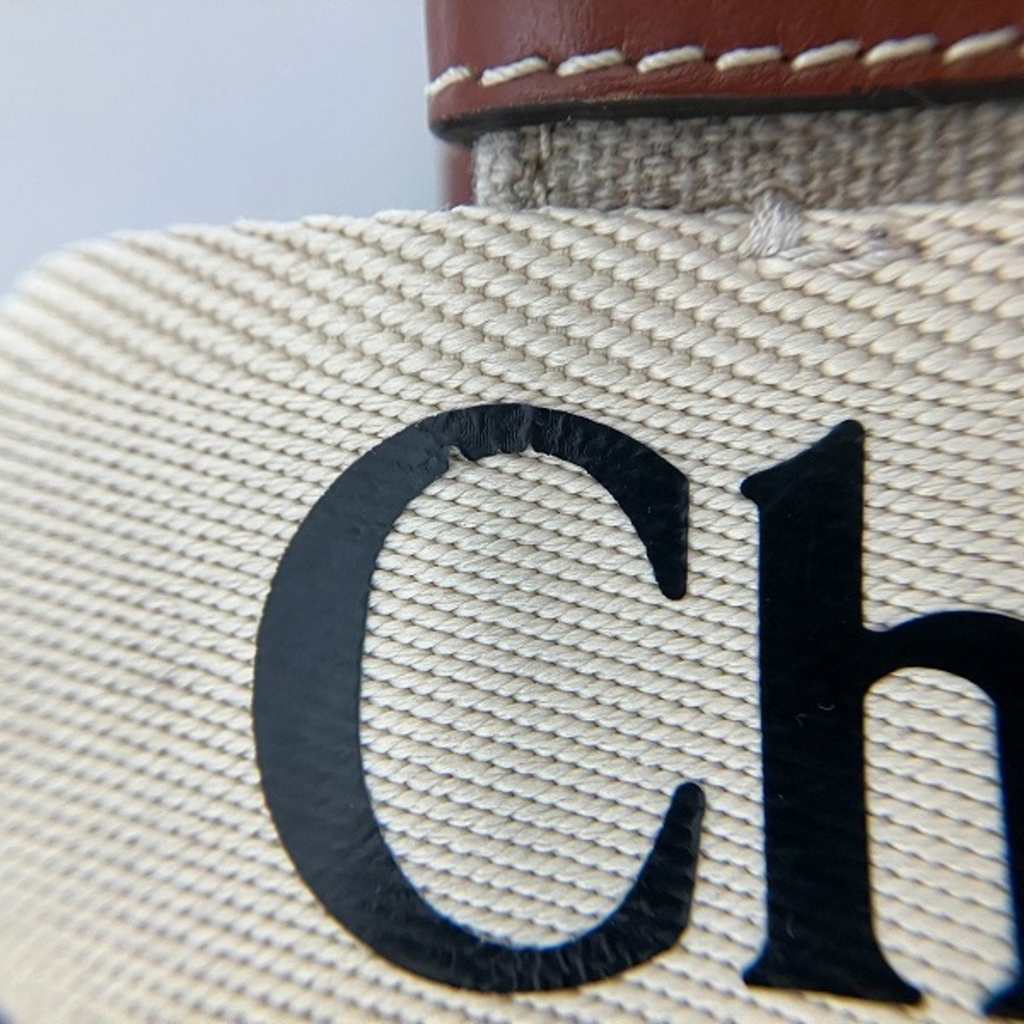Chloé Brown White Linen Leather Handbag Shoulder Bag (Pre-Owned)