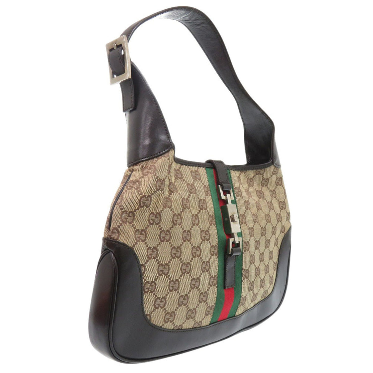 Gucci Beige Gg Canvas Leather Handbag Shoulder Bag (Pre-Owned)