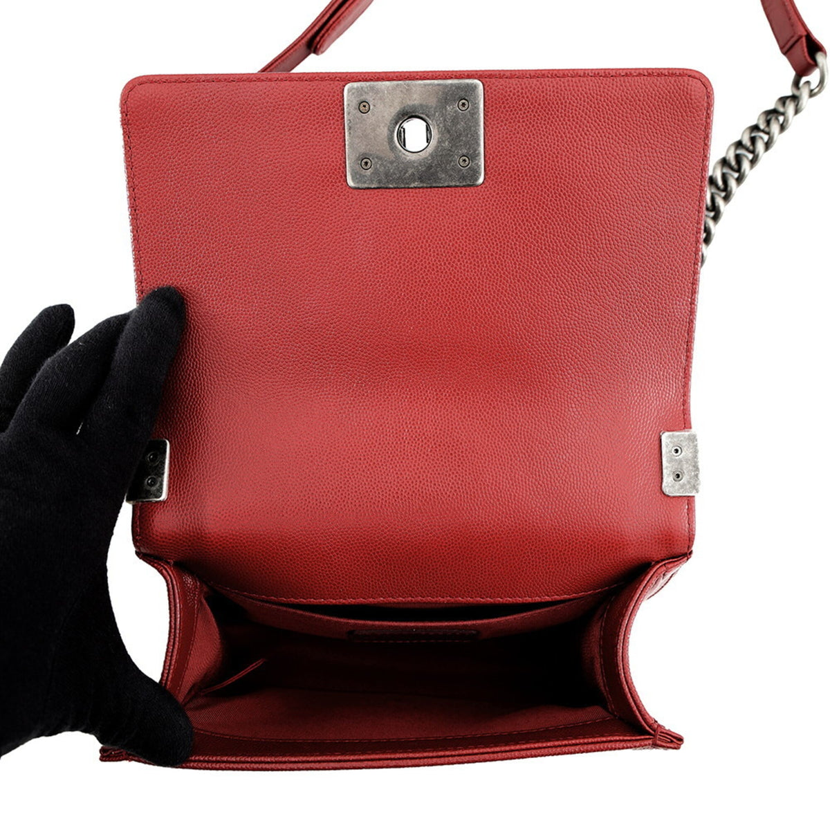 Chanel Boy Chanel Red Color Grained Calfskin Handbag Shoulder Bag (Pre-Owned)