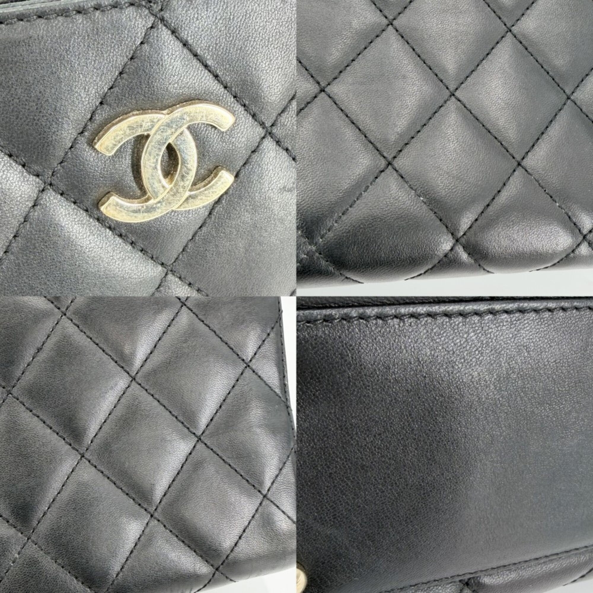 Chanel Matelasse Black Leather Handbag Tote Bag (Pre-Owned)
