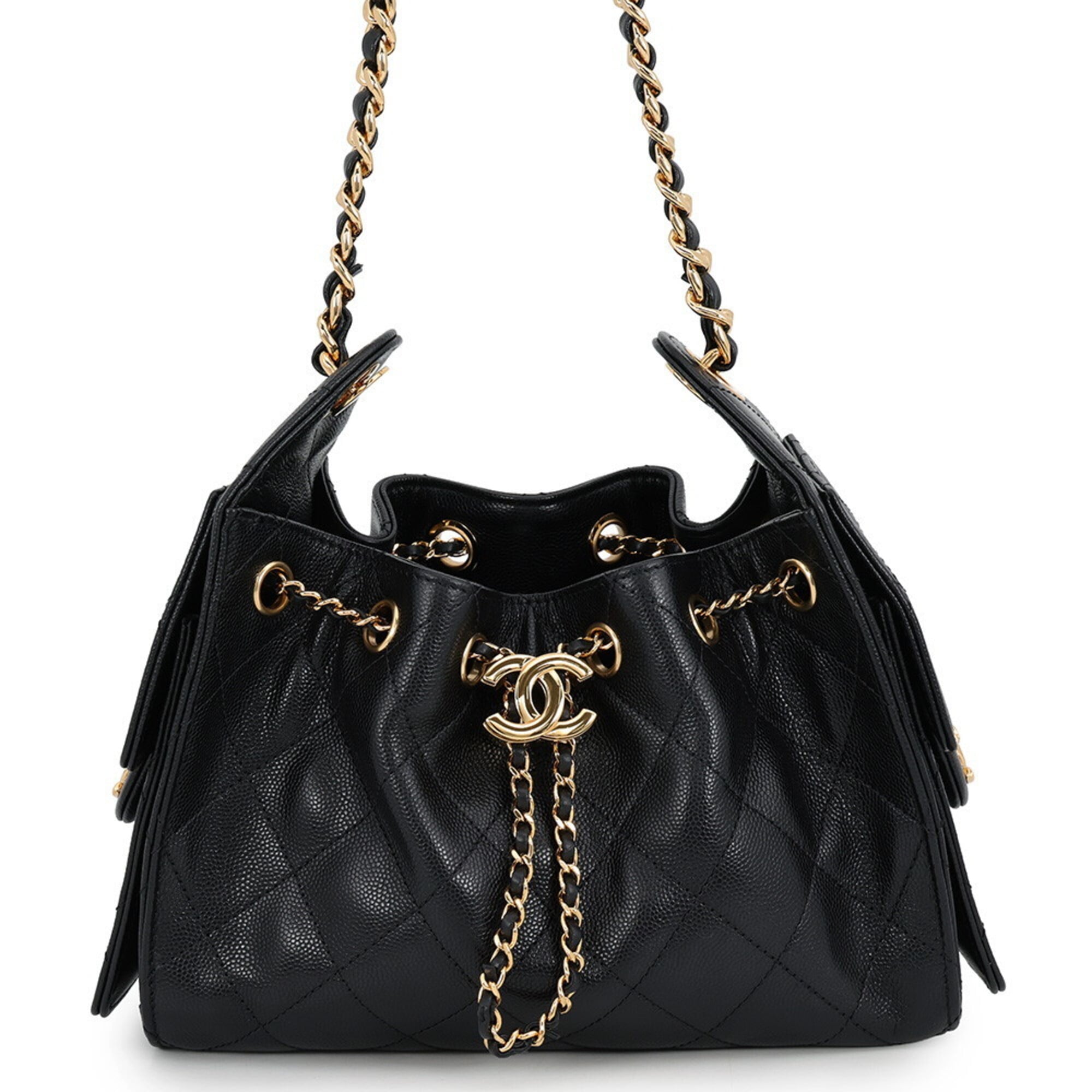 Chanel Black Grained Calfskin Handbag Shoulder Bag (Pre-Owned)