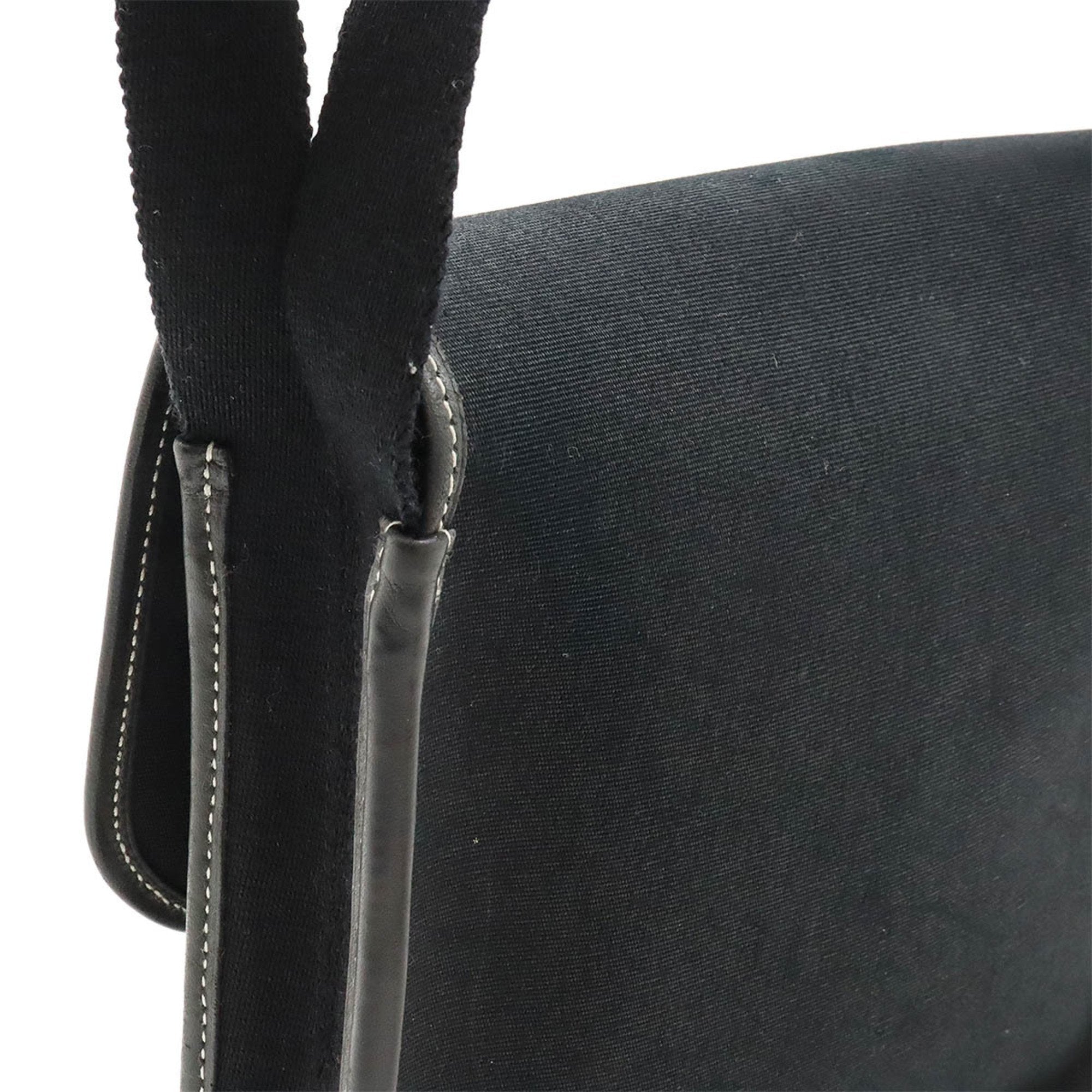 Hermes Buenaventura Black Toile Officier Leather Shoulder Bag (Pre-Owned)