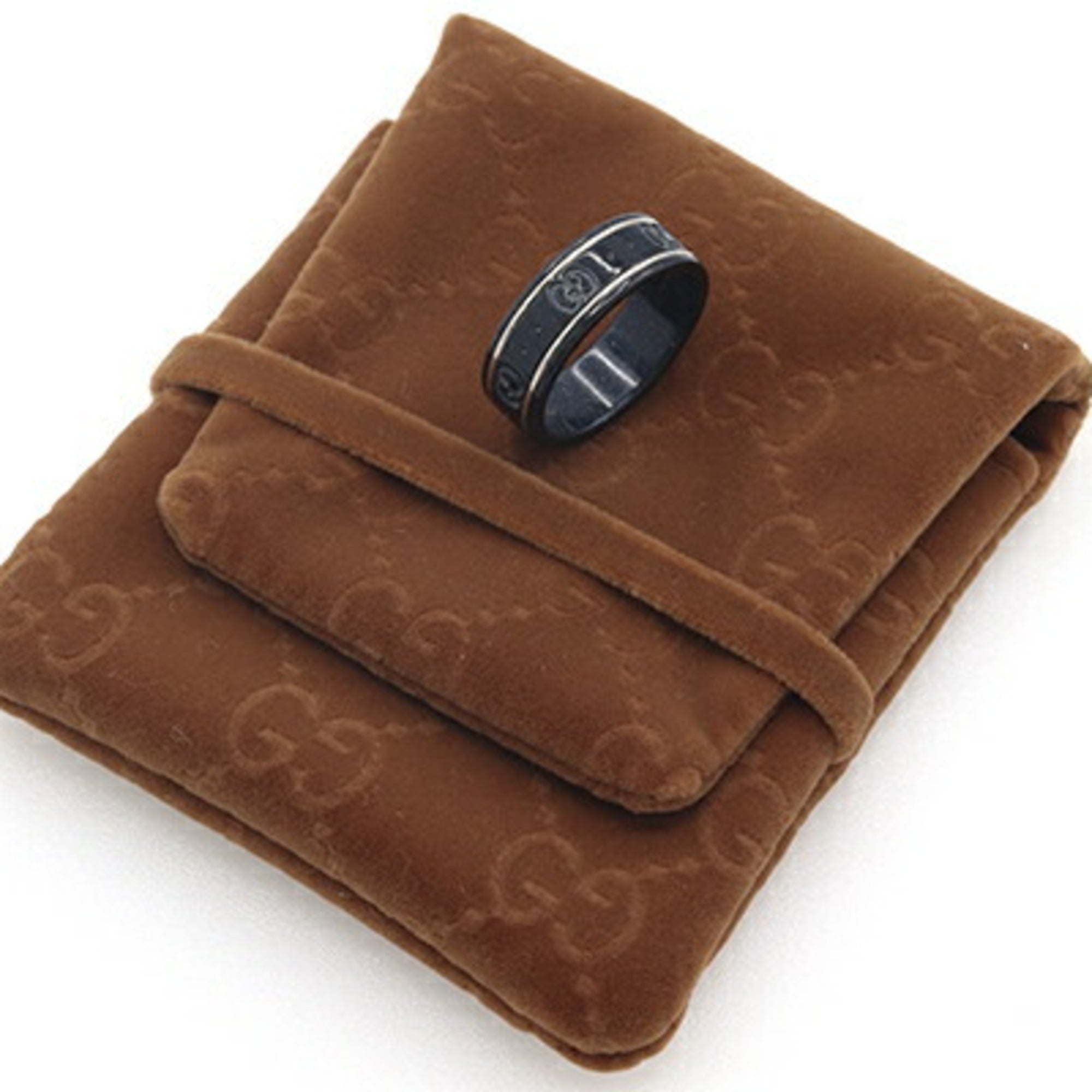 Gucci Silver Black Band Ring (Pre-Owned)