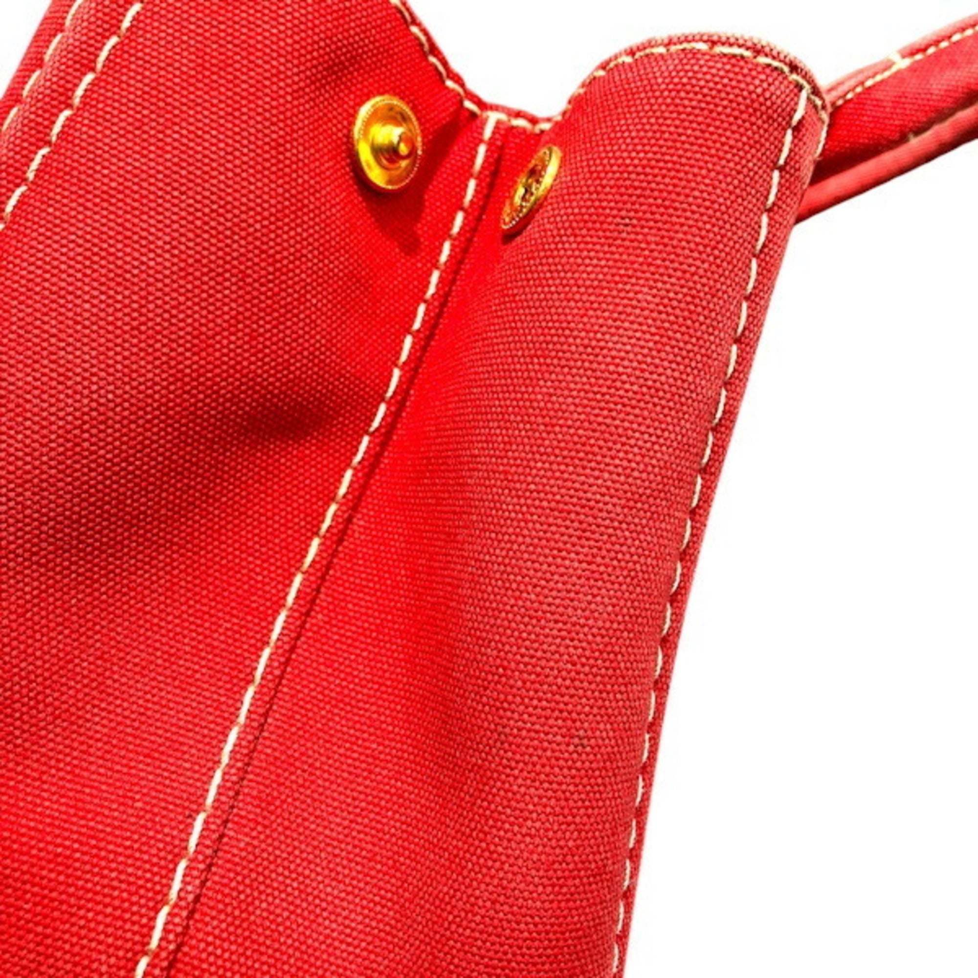 Prada Canapa Red Color Canvas Handbag Tote Bag (Pre-Owned)