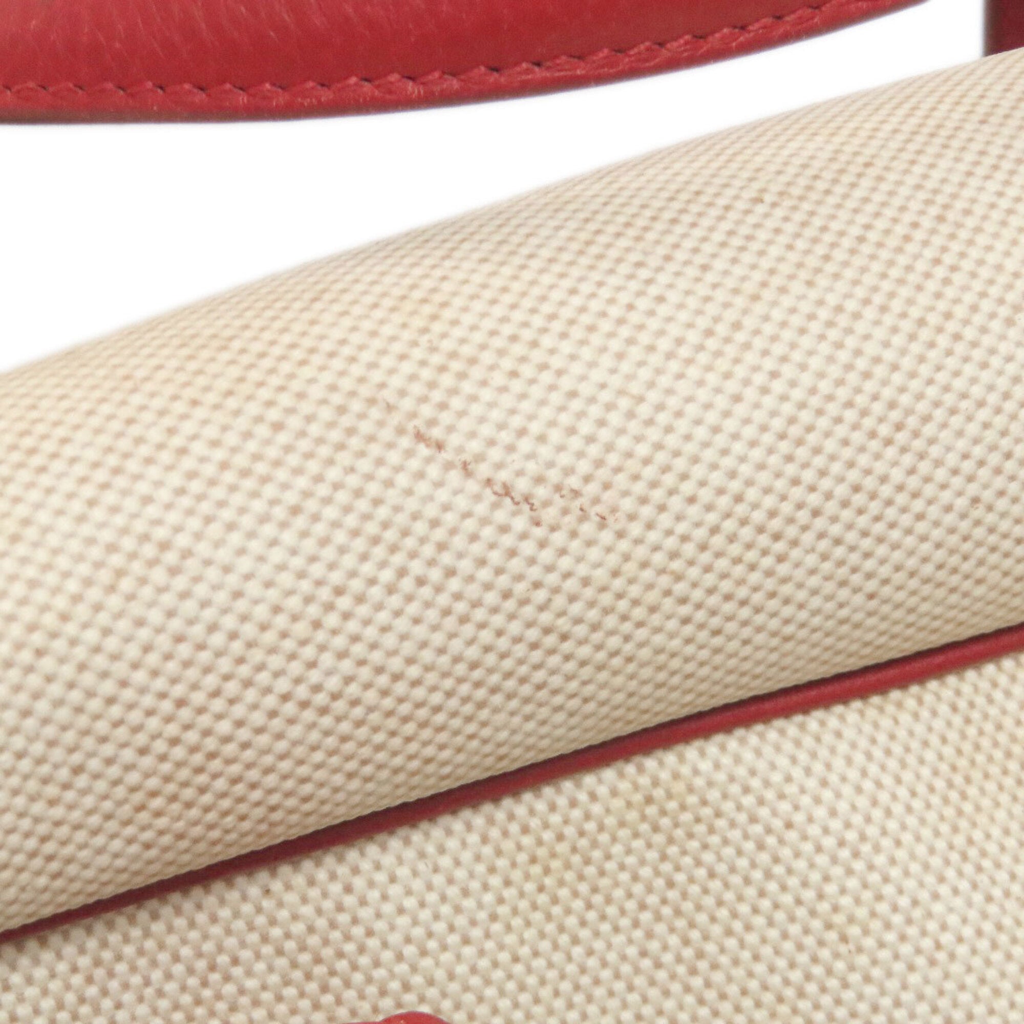 Hermes Natural Red Color Toile H Taurillon Clemence Leather Boston Bag (Pre-Owned)
