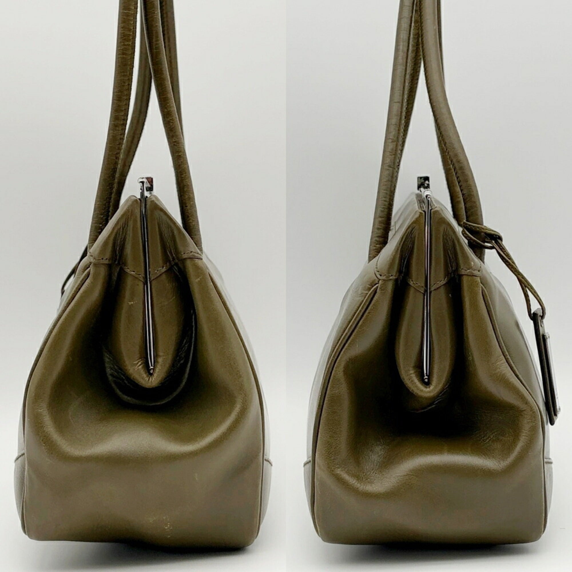 Gucci Green Khaki Olive Leather Handbag (Pre-Owned)