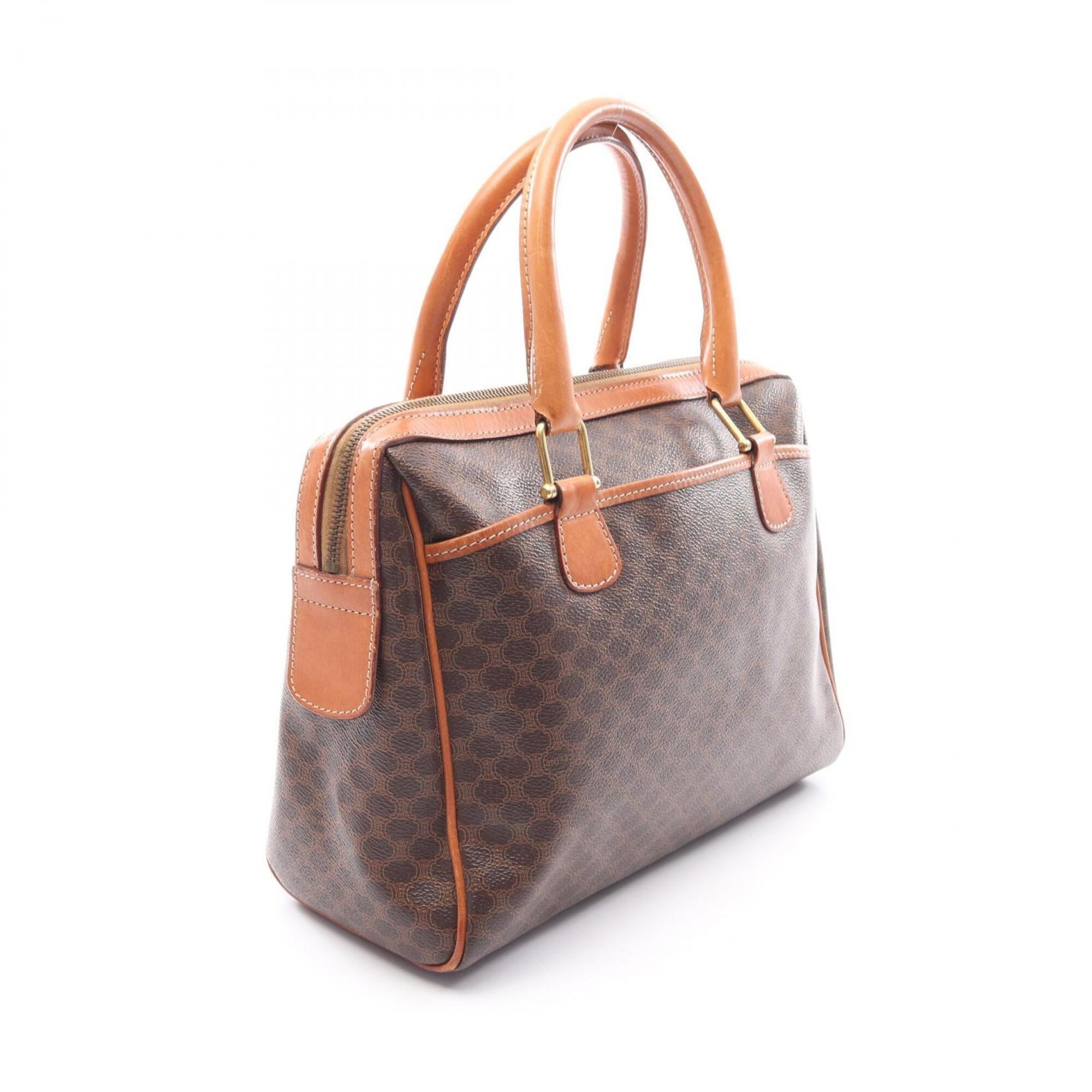 Celine Macadam Brown Coated Canvas Boston Bag Handbag (Pre-Owned)