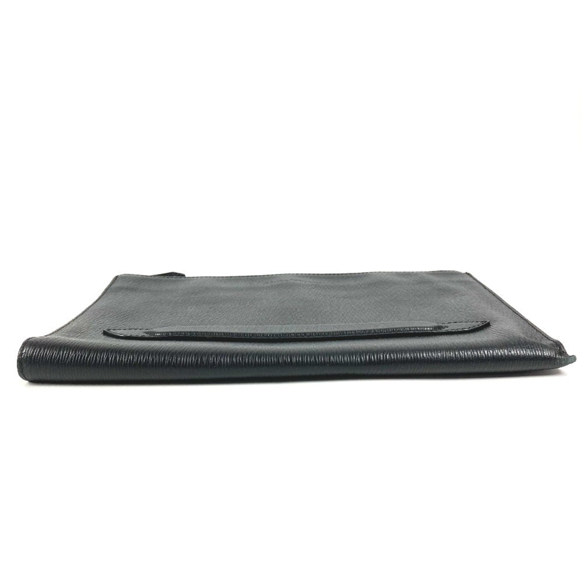 Salvatore Ferragamo Black Leather Clutch Bag Handbag Pouch (Pre-Owned)