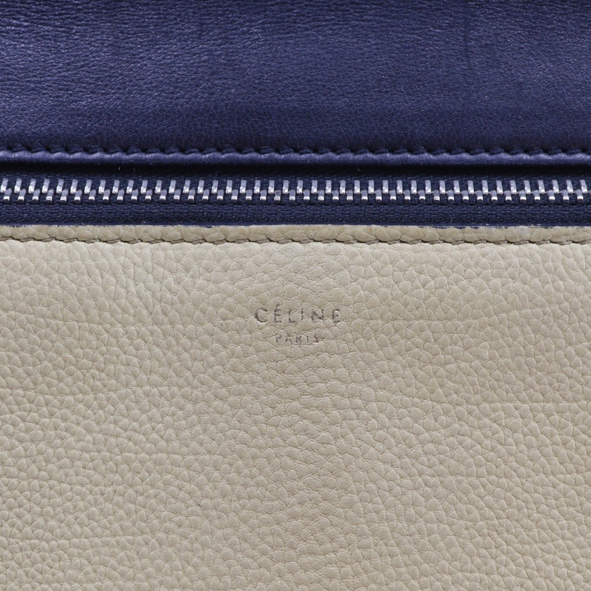 Celine Beige Black Leather Handbag Shoulder Bag (Pre-Owned)