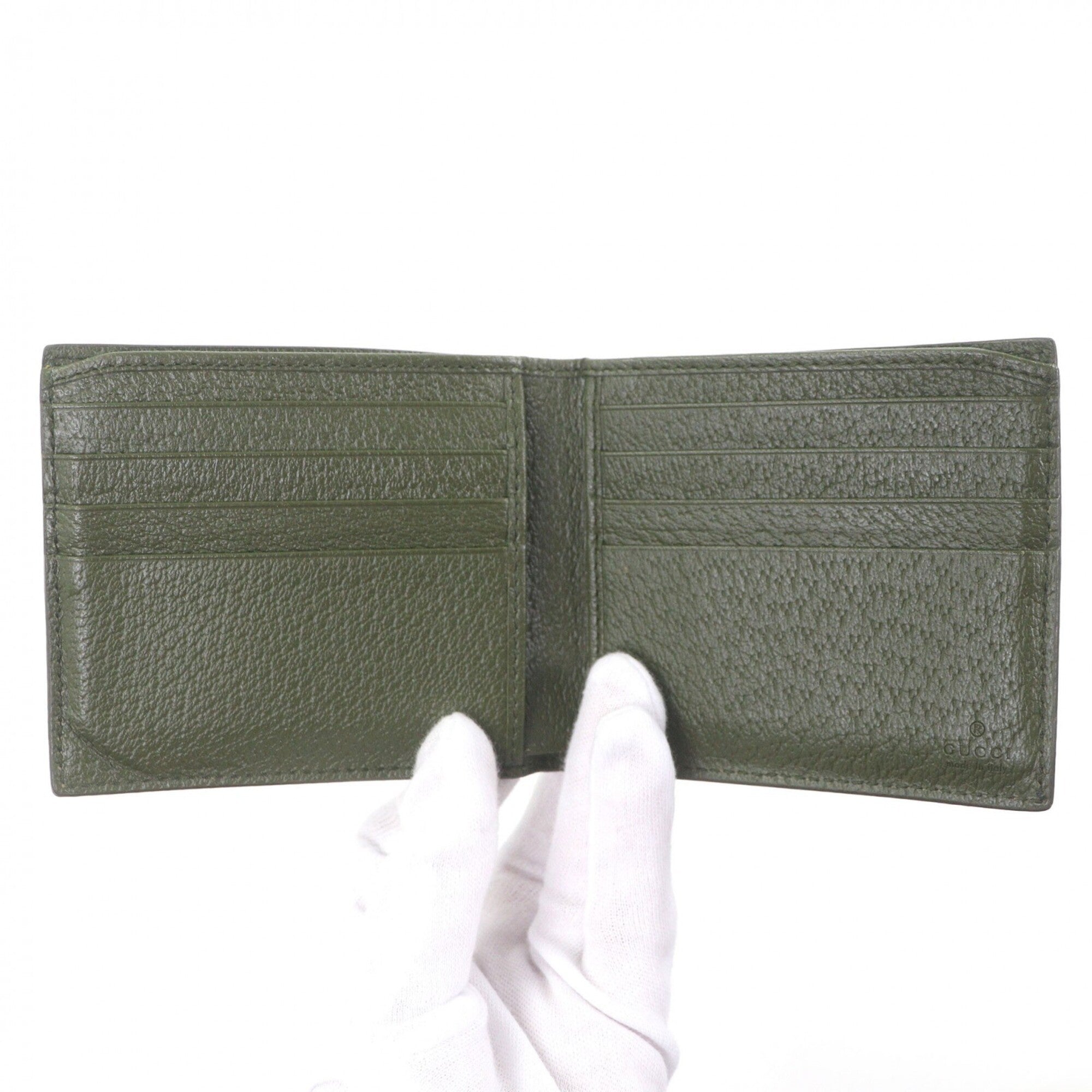 Gucci Gray Khaki Gg Canvas Leather Wallet (Bi-Fold) (Pre-Owned)
