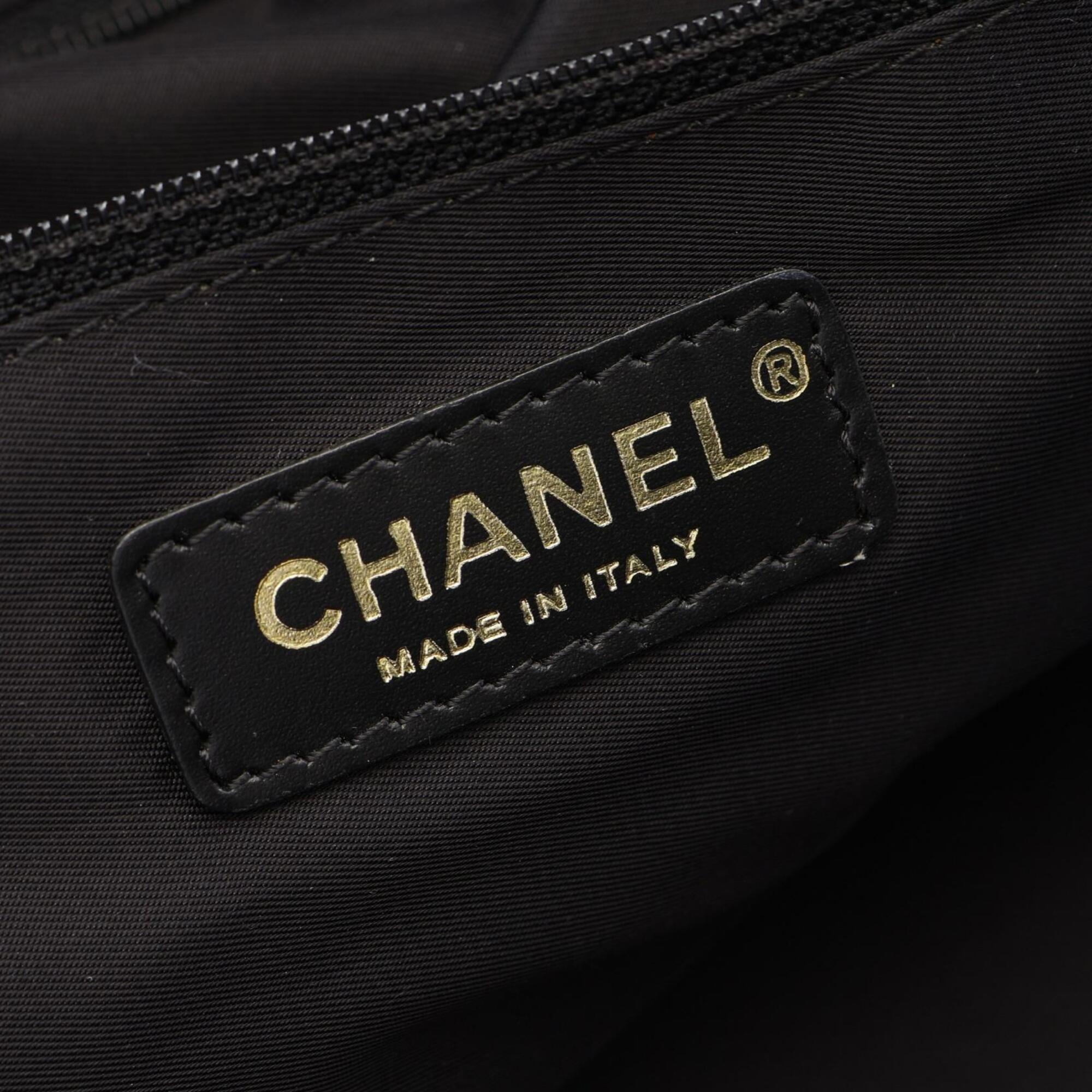 Chanel Black Leather Nylon Canvas Boston Bag Handbag (Pre-Owned)