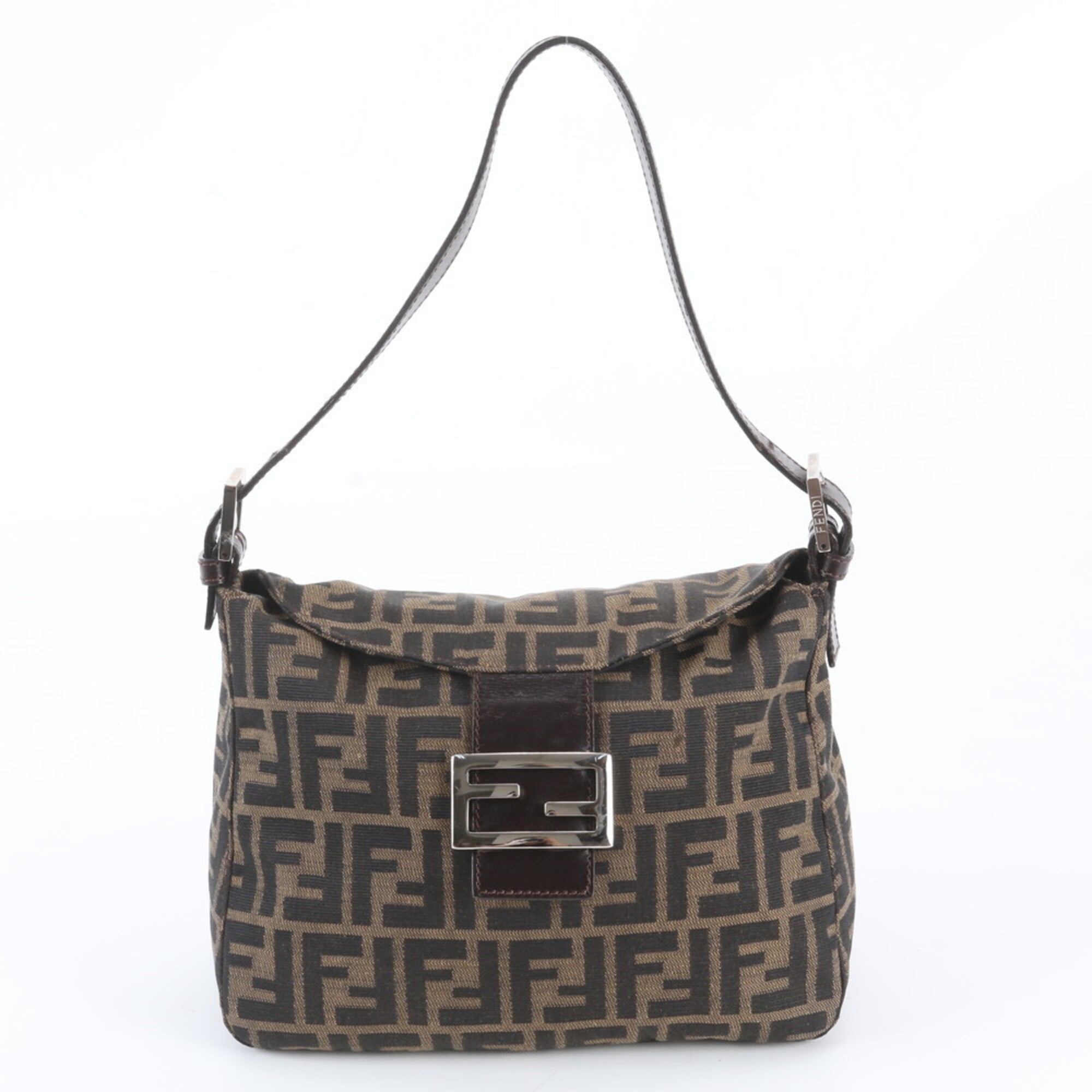 Fendi Brown Leather Canvas Handbag Shoulder Bag (Pre-Owned)