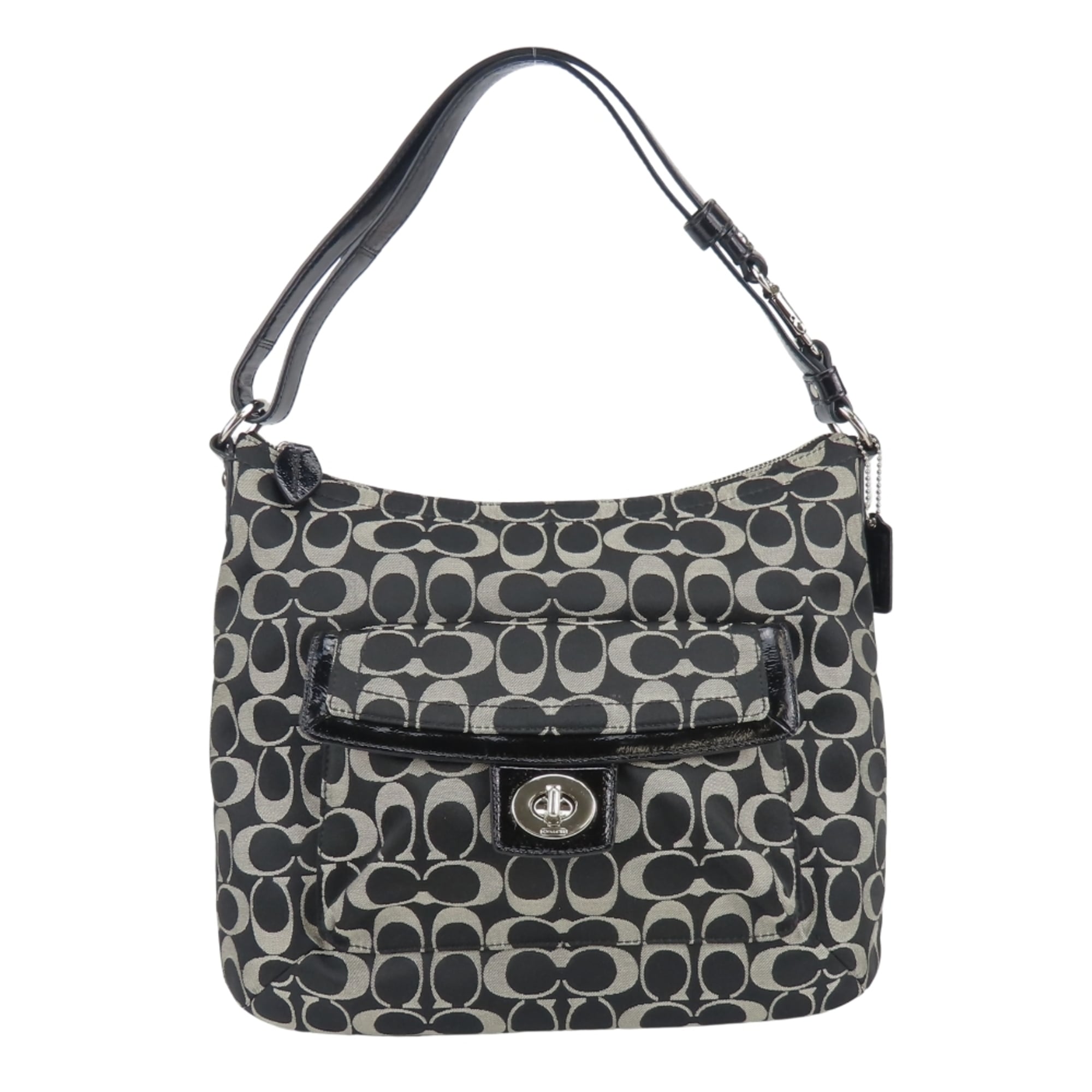 Coach Black Gray Canvas Patent Leather Shoulder Bag (Pre-Owned)
