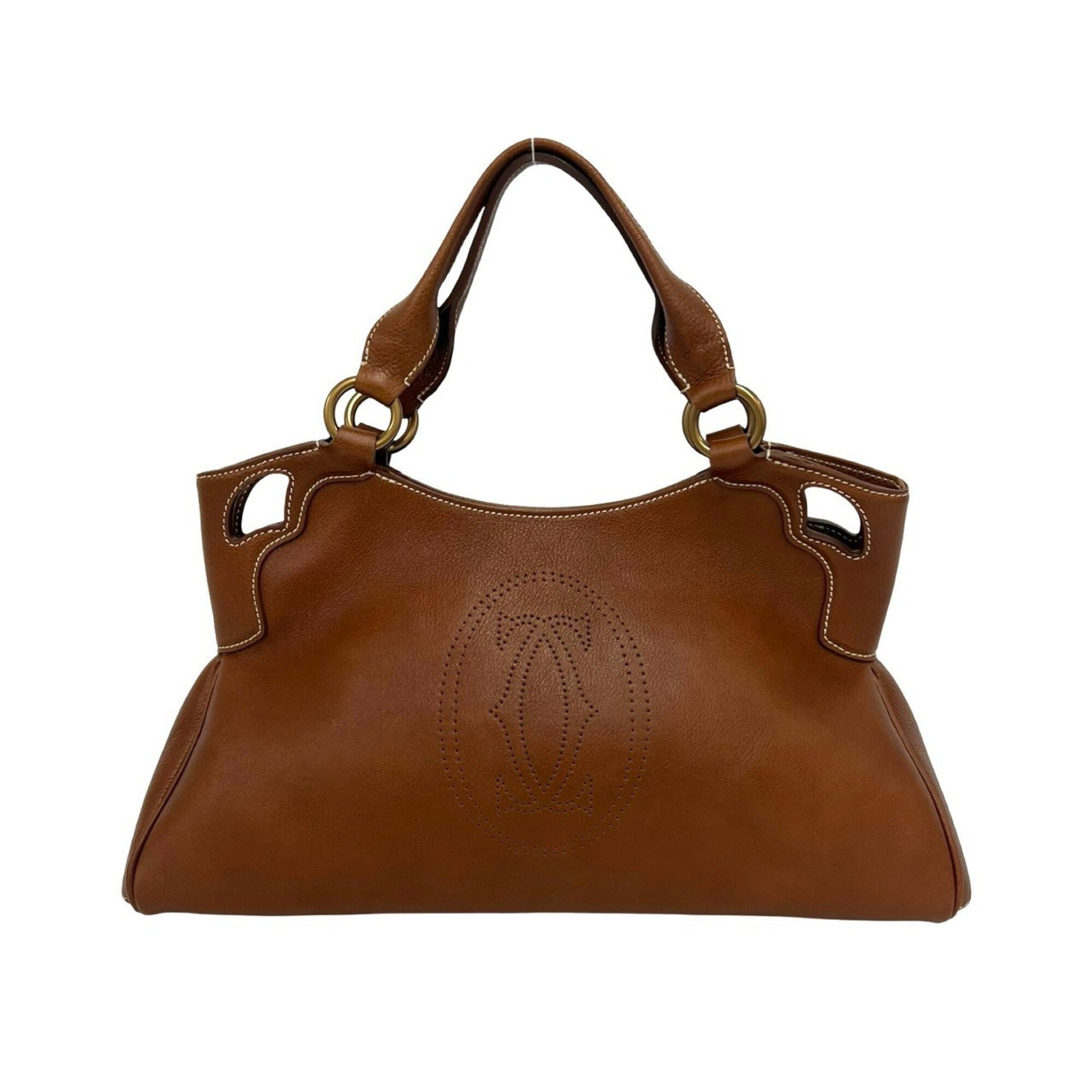Cartier Brown Leather Boston Bag Handbag Tote Bag (Pre-Owned)