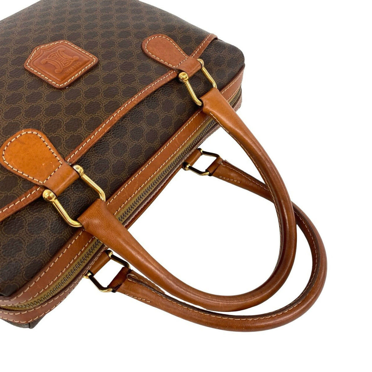 Celine Brown Leather Pvc Boston Bag Handbag (Pre-Owned)