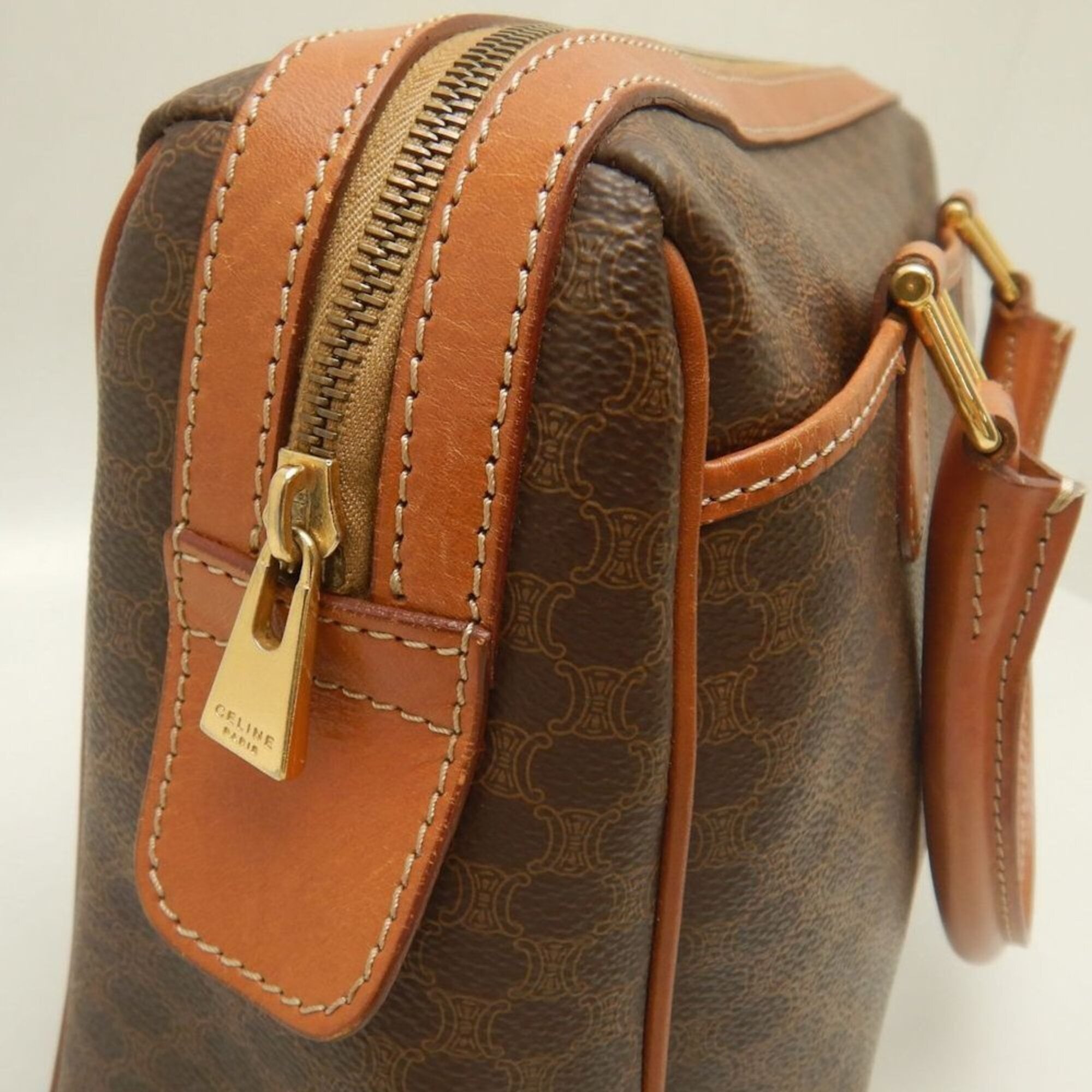 Celine Macadam Brown Coated Canvas Leather Handbag (Pre-Owned)