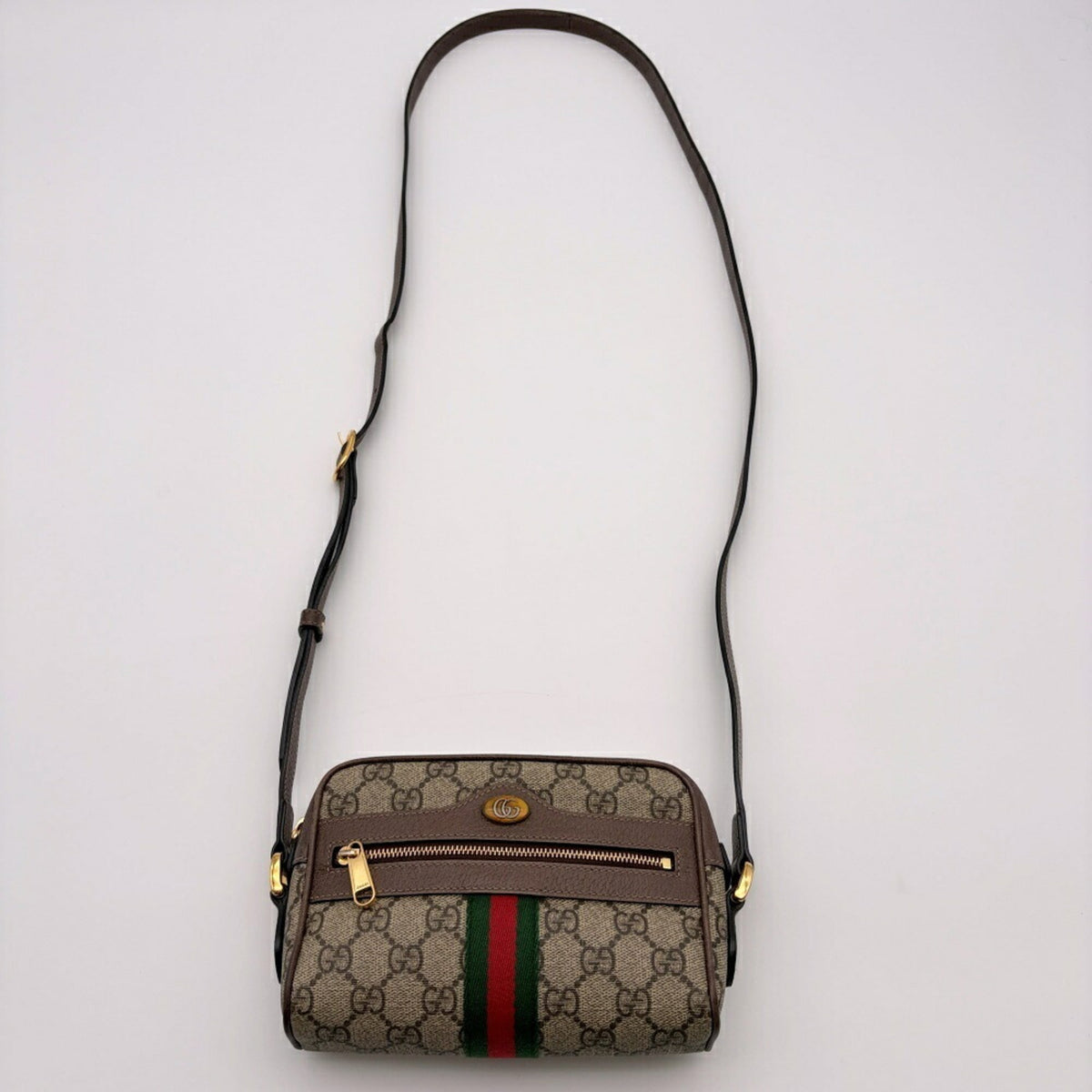 Gucci Sherry Line Beige Brown Gg Supreme Leather Shoulder Bag (Pre-Owned)