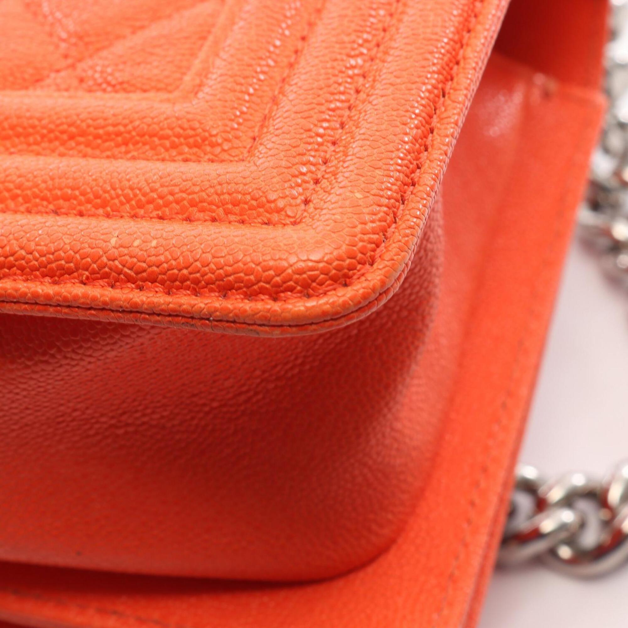 Chanel Orange Grained Calfskin Handbag Shoulder Bag (Pre-Owned)