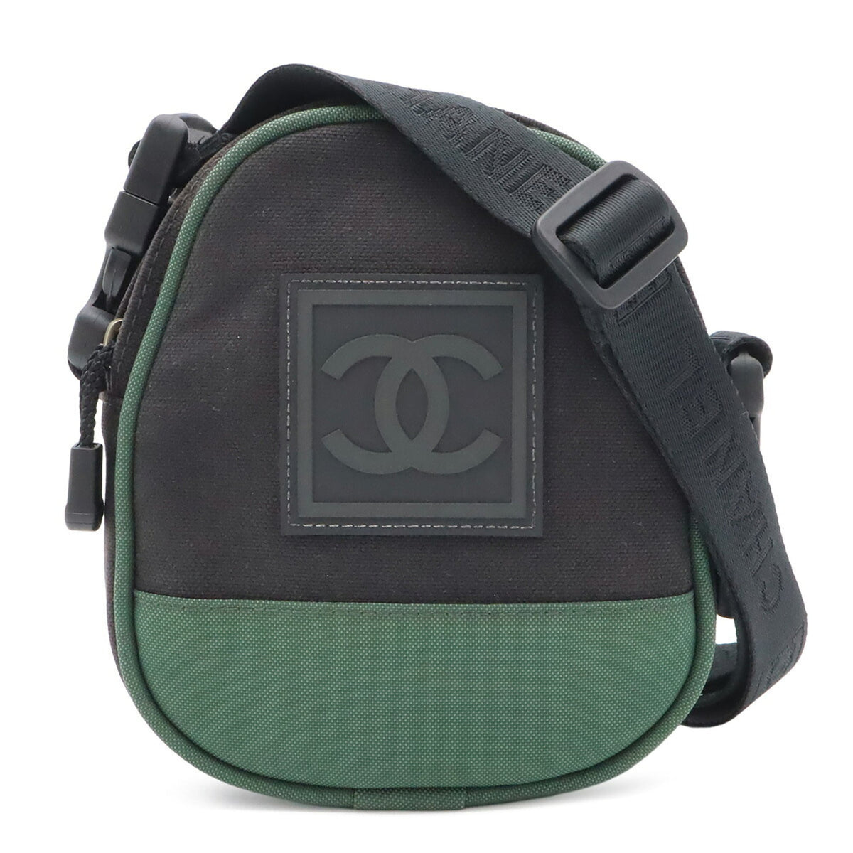 Chanel Sport Black Green Nylon Canvas Fanny Pack Handbag Pouch Shoulder Bag (Pre-Owned)