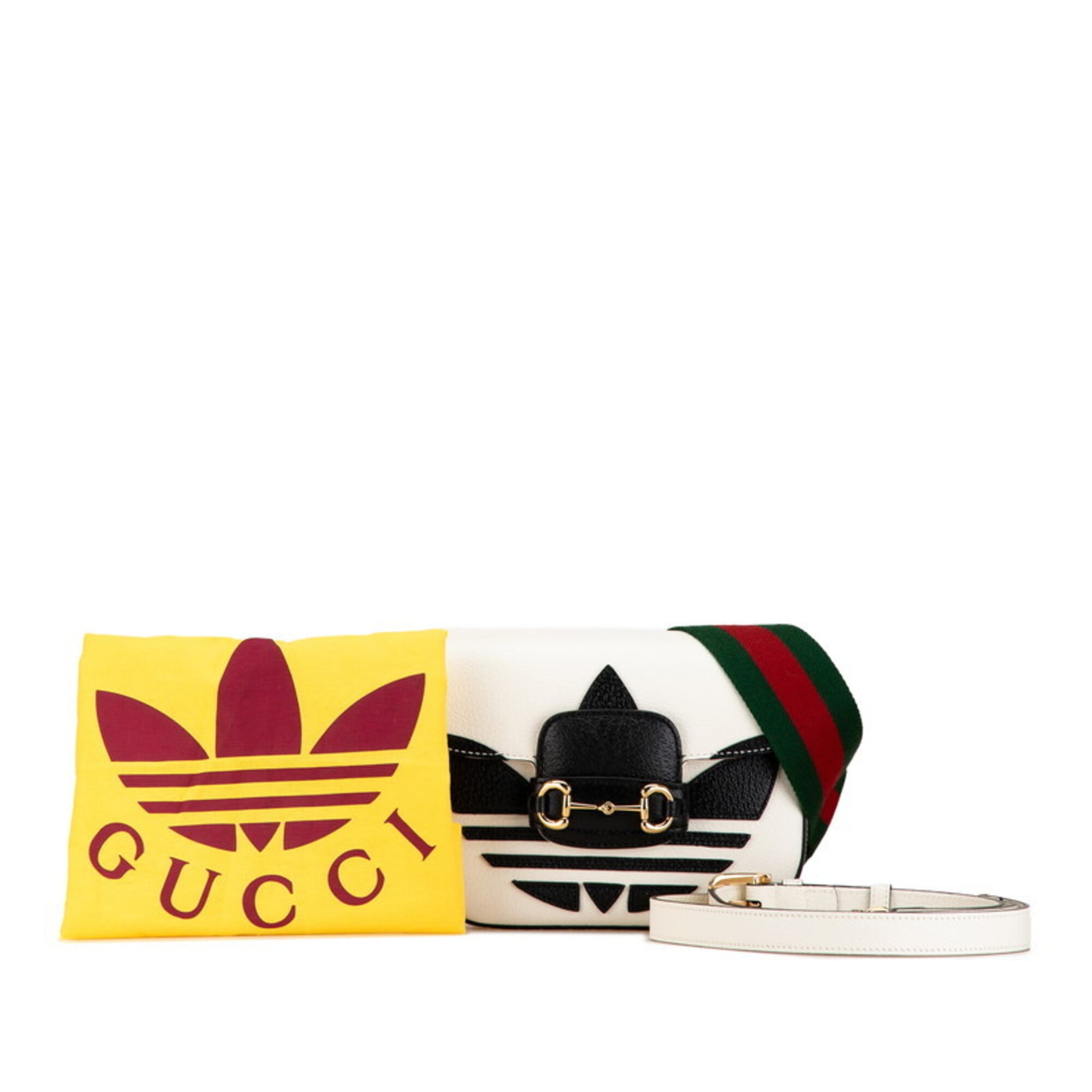 Gucci Black White Leather Shoulder Bag (Pre-Owned)