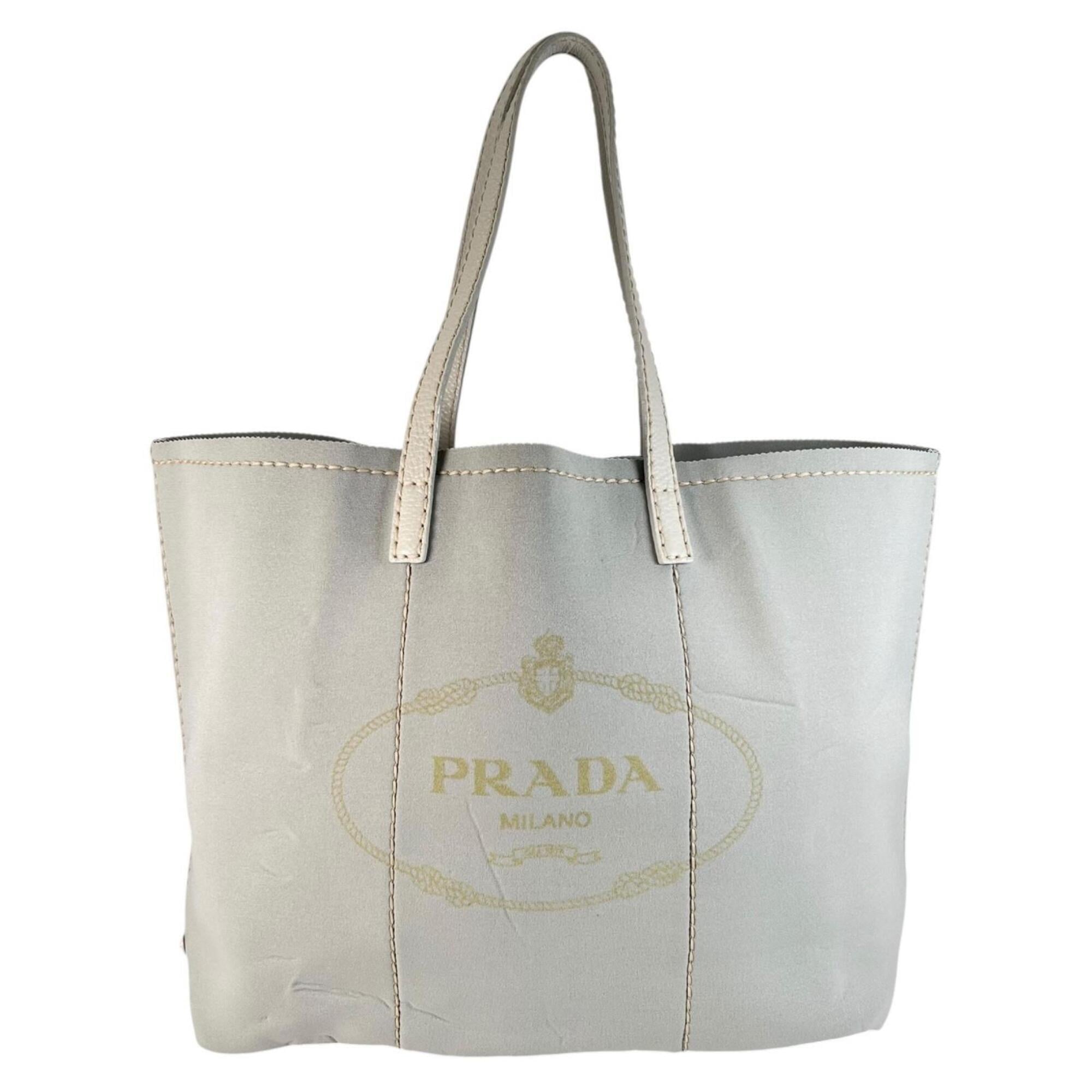 Prada Gray Leather Neoprene Tote Bag (Pre-Owned)