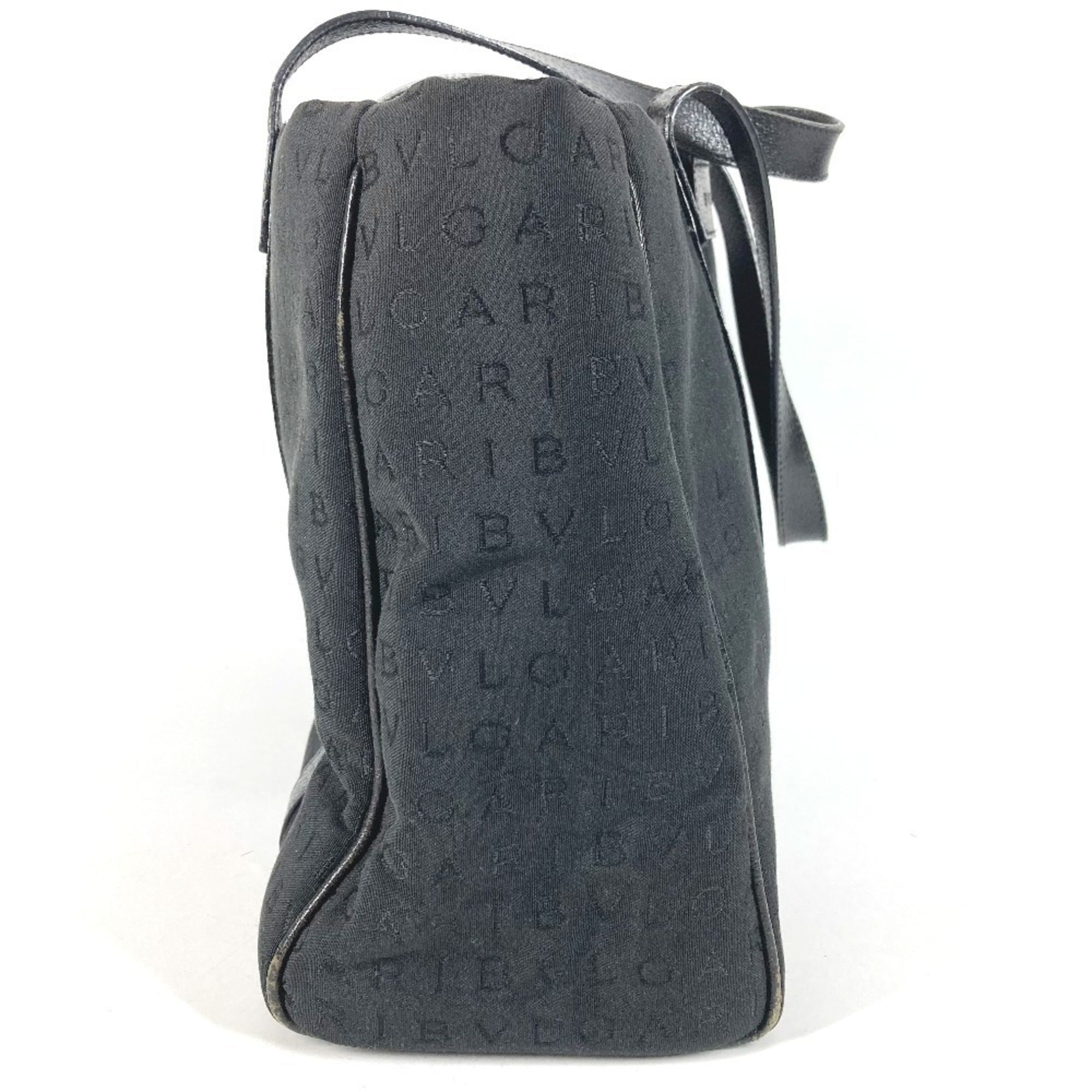 Bvlgari Logomania Black Leather Canvas Shoulder Bag Tote Bag (Pre-Owned)