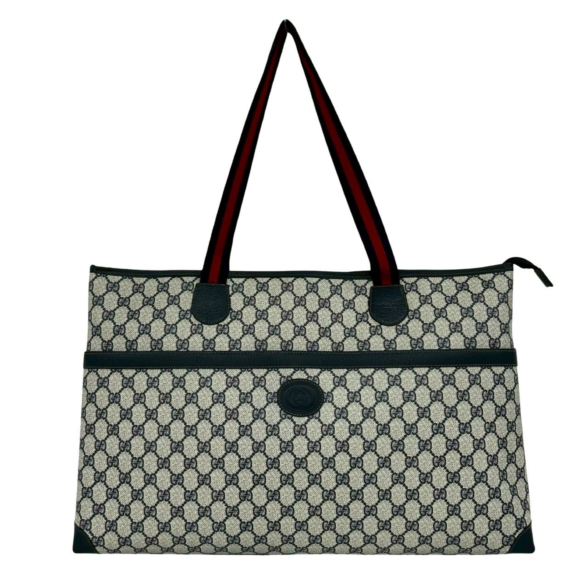Gucci Navy Red Color Leather Pvc Handbag Tote Bag (Pre-Owned)