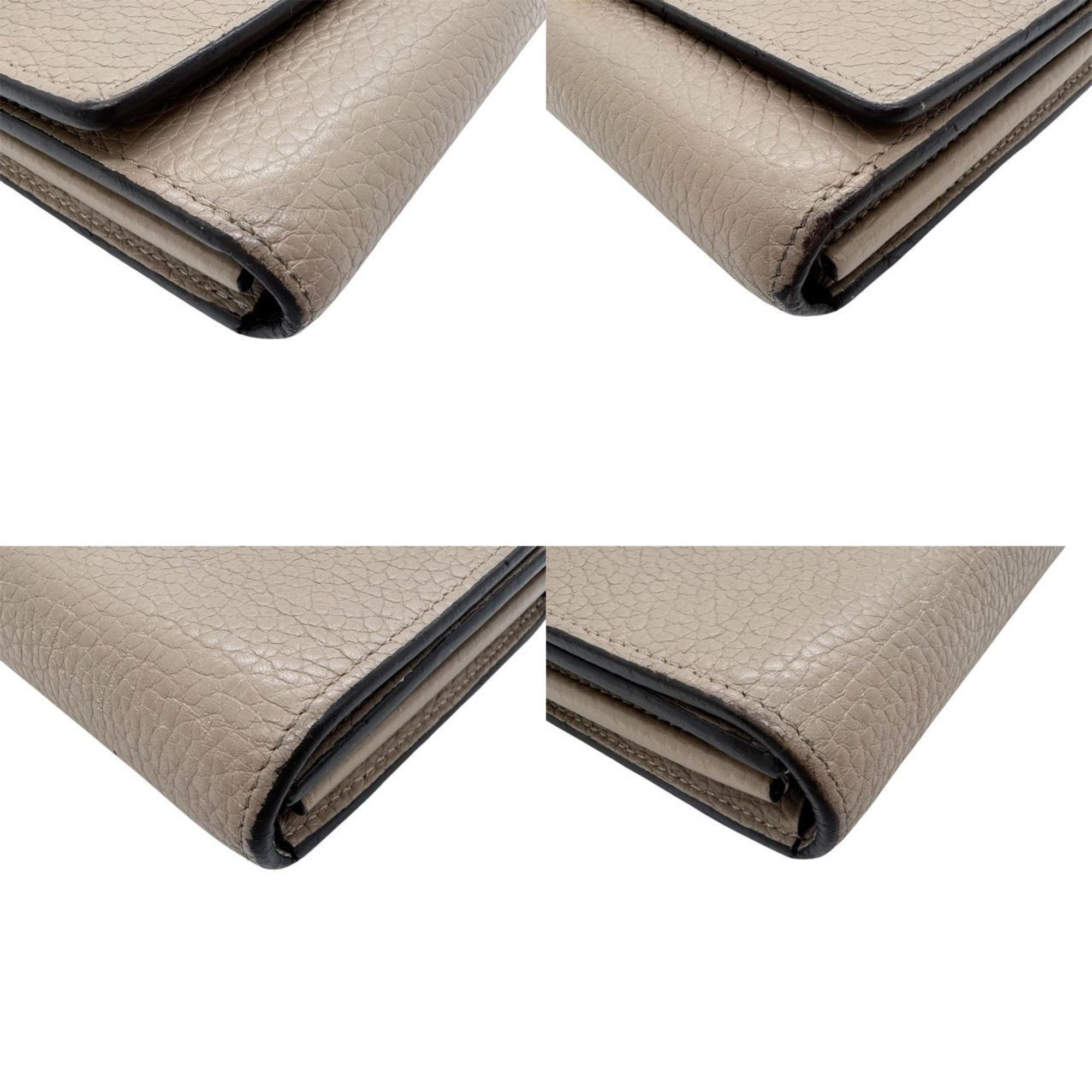 Louis Vuitton Beige Grayish Leather Long Wallet (Bi-Fold) (Pre-Owned)