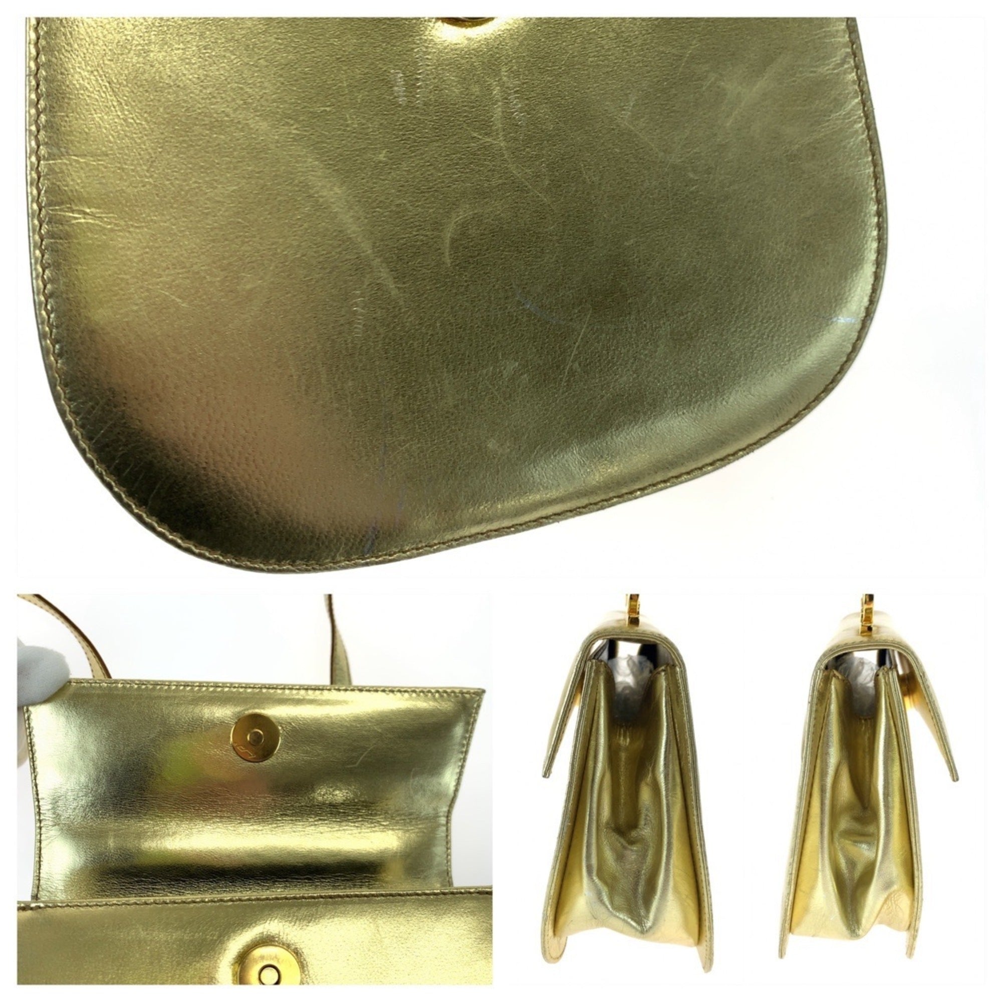 Salvatore Ferragamo Gancini Gold Leather Pochette Shoulder Bag (Pre-Owned)
