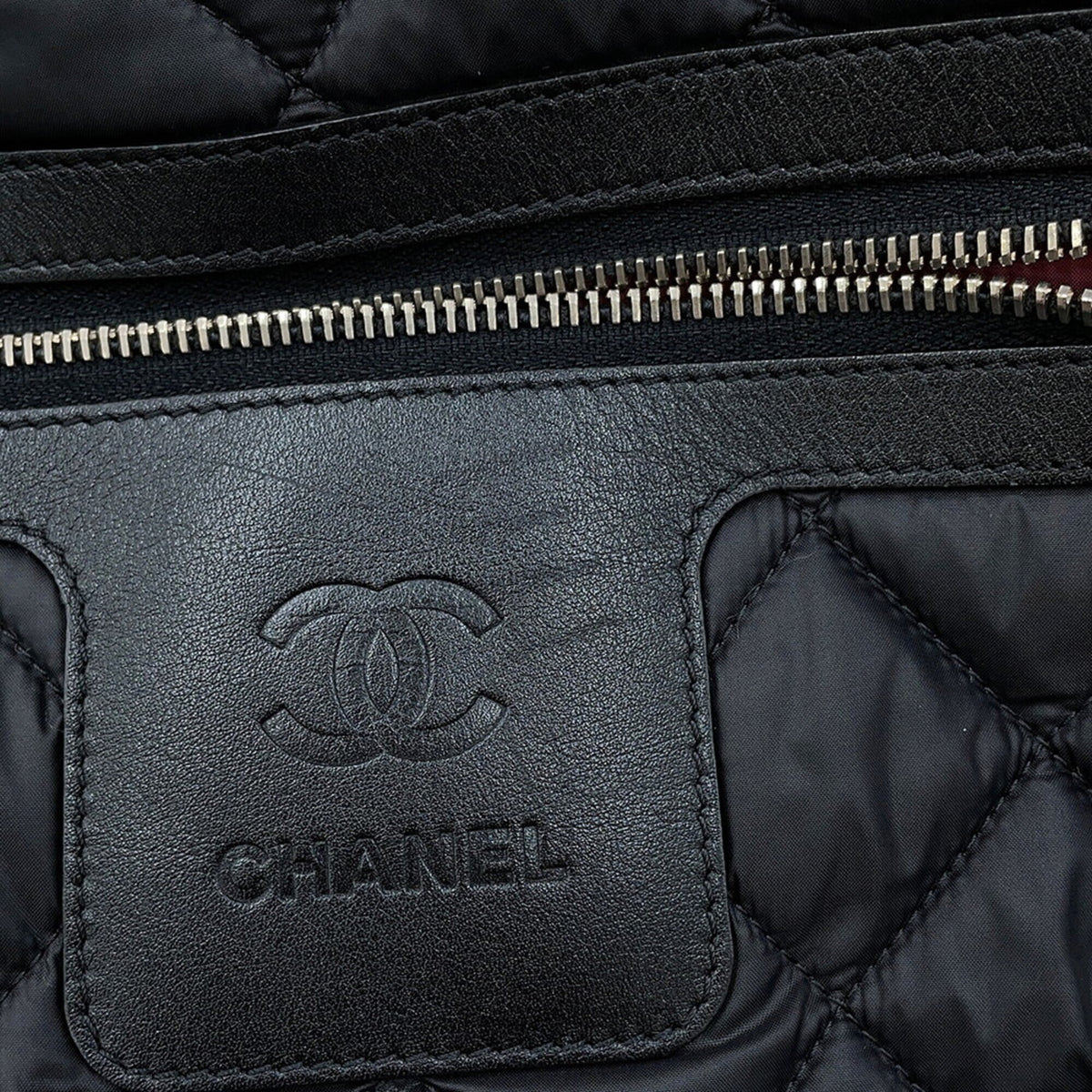Chanel Black Bordeaux Nylon Leather Handbag (Pre-Owned)