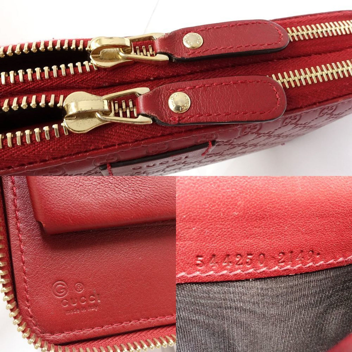 Gucci Red Color Leather Long Wallet (Bi-Fold) (Pre-Owned)