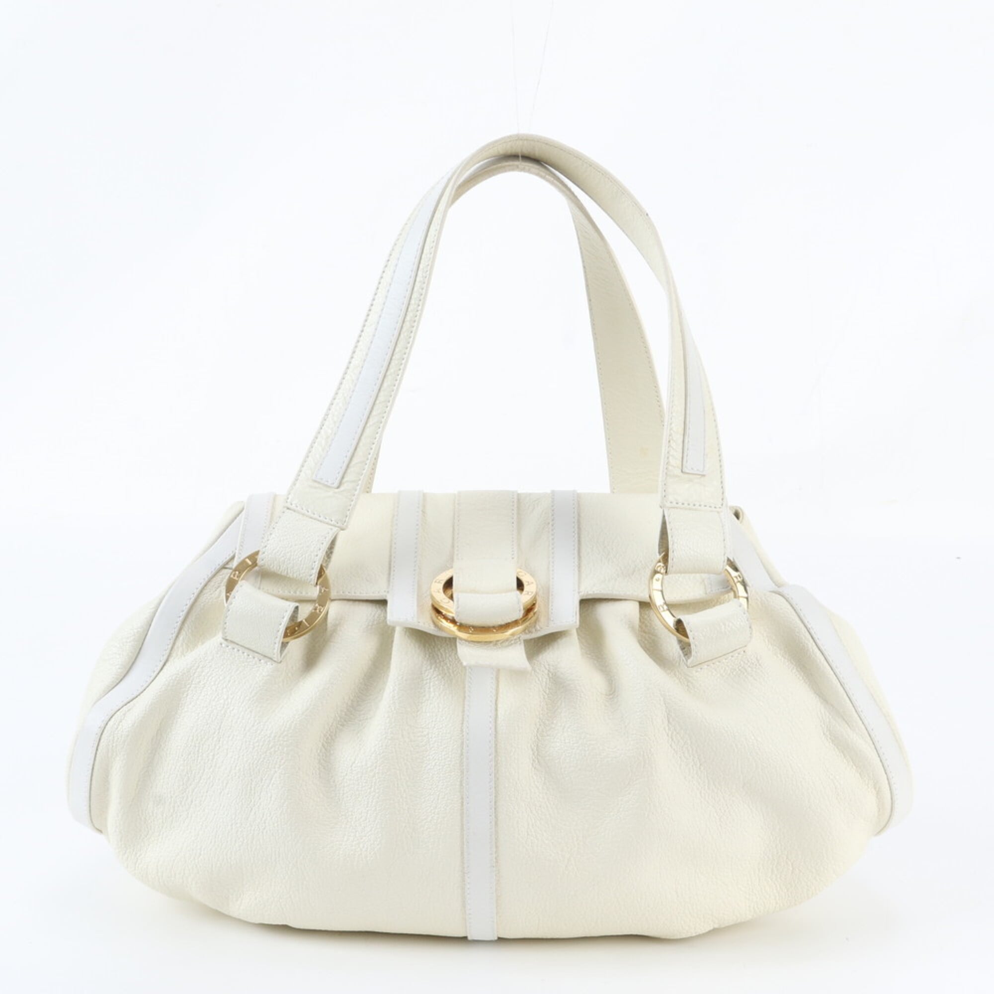 Bvlgari White Leather Handbag Shoulder Bag Tote Bag (Pre-Owned)
