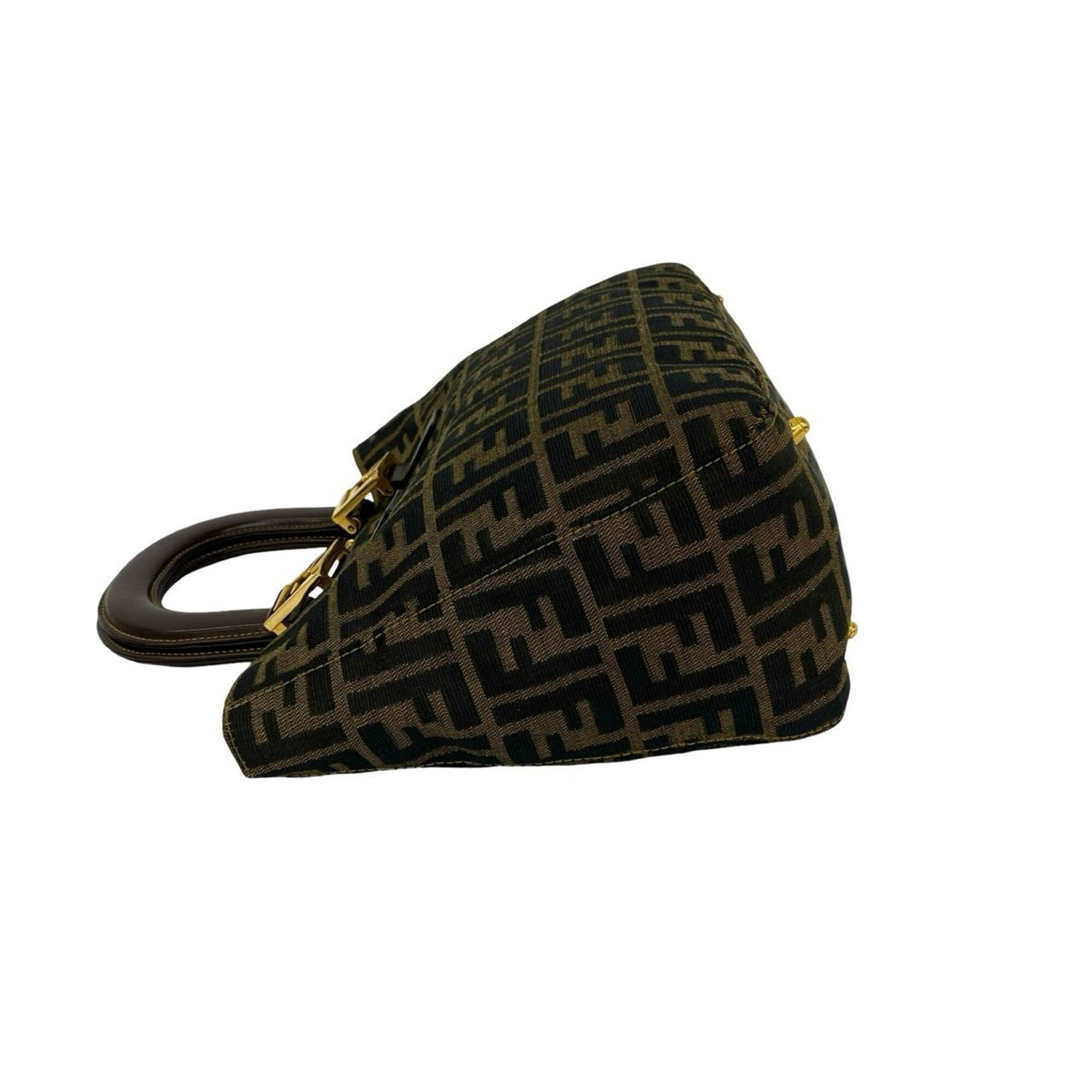 Fendi Black Brown Canvas Leather Handbag Tote Bag (Pre-Owned)